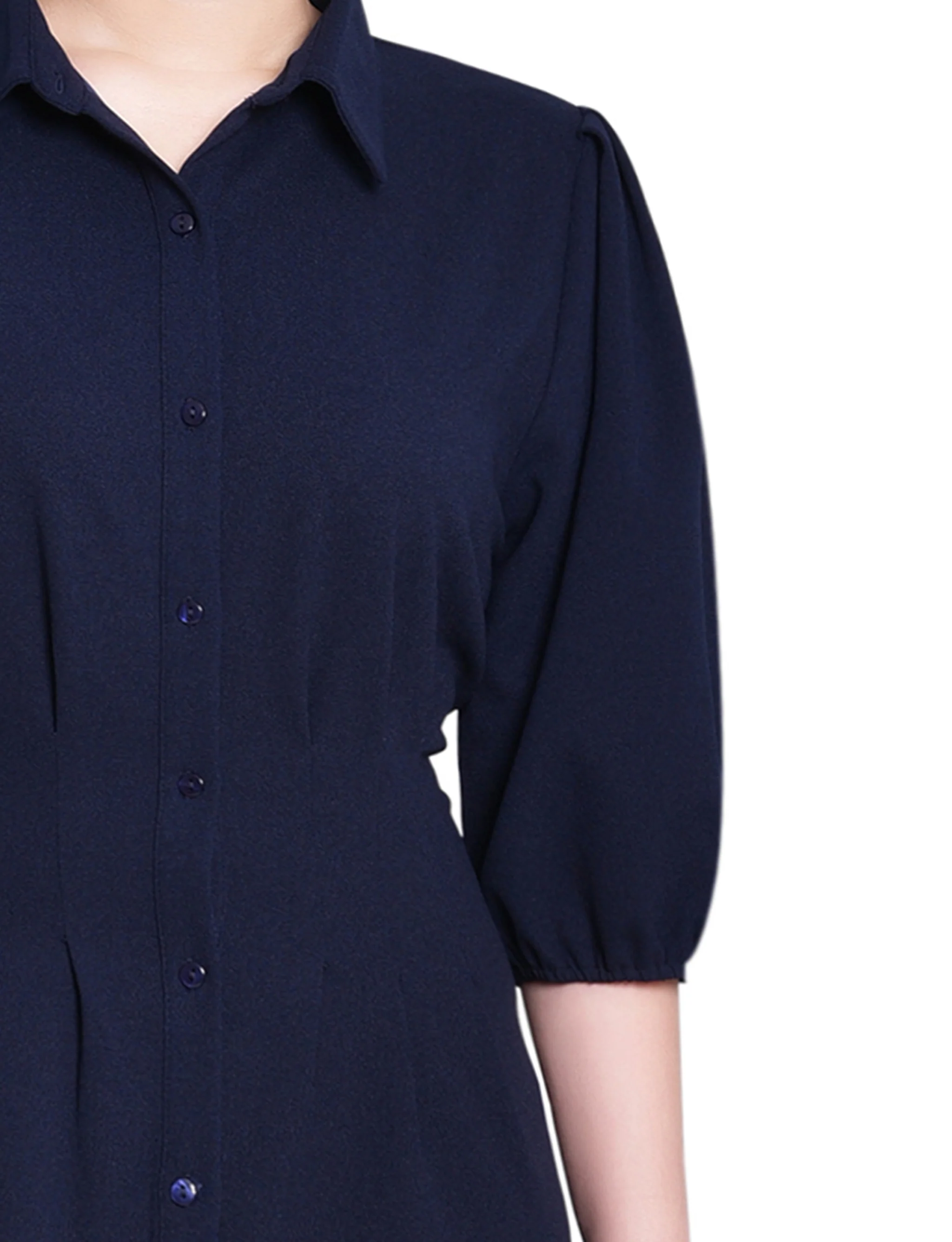 Navy Elbow Sleeve Midi Dress - Image 2