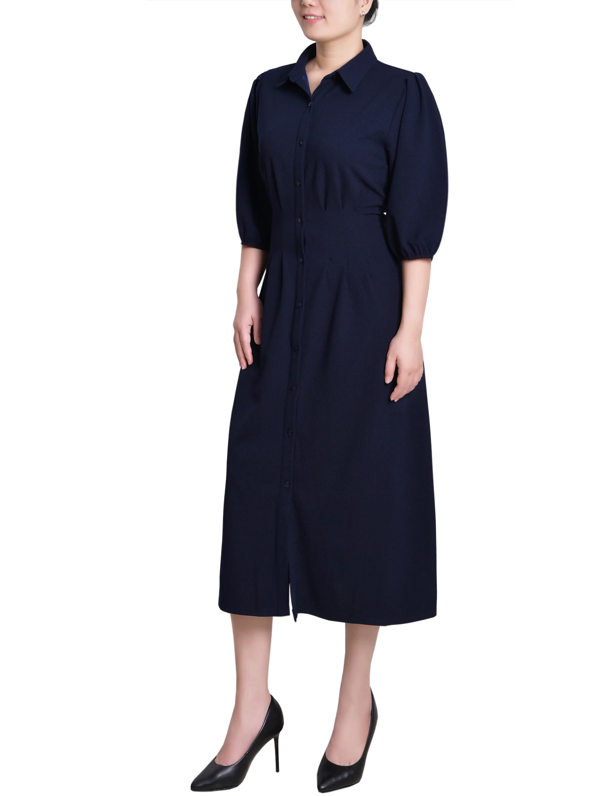 Navy Elbow Sleeve Midi Dress - Image 3