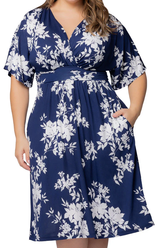 Navy Floral Print Gia Midi Dress - Plus - Image 3