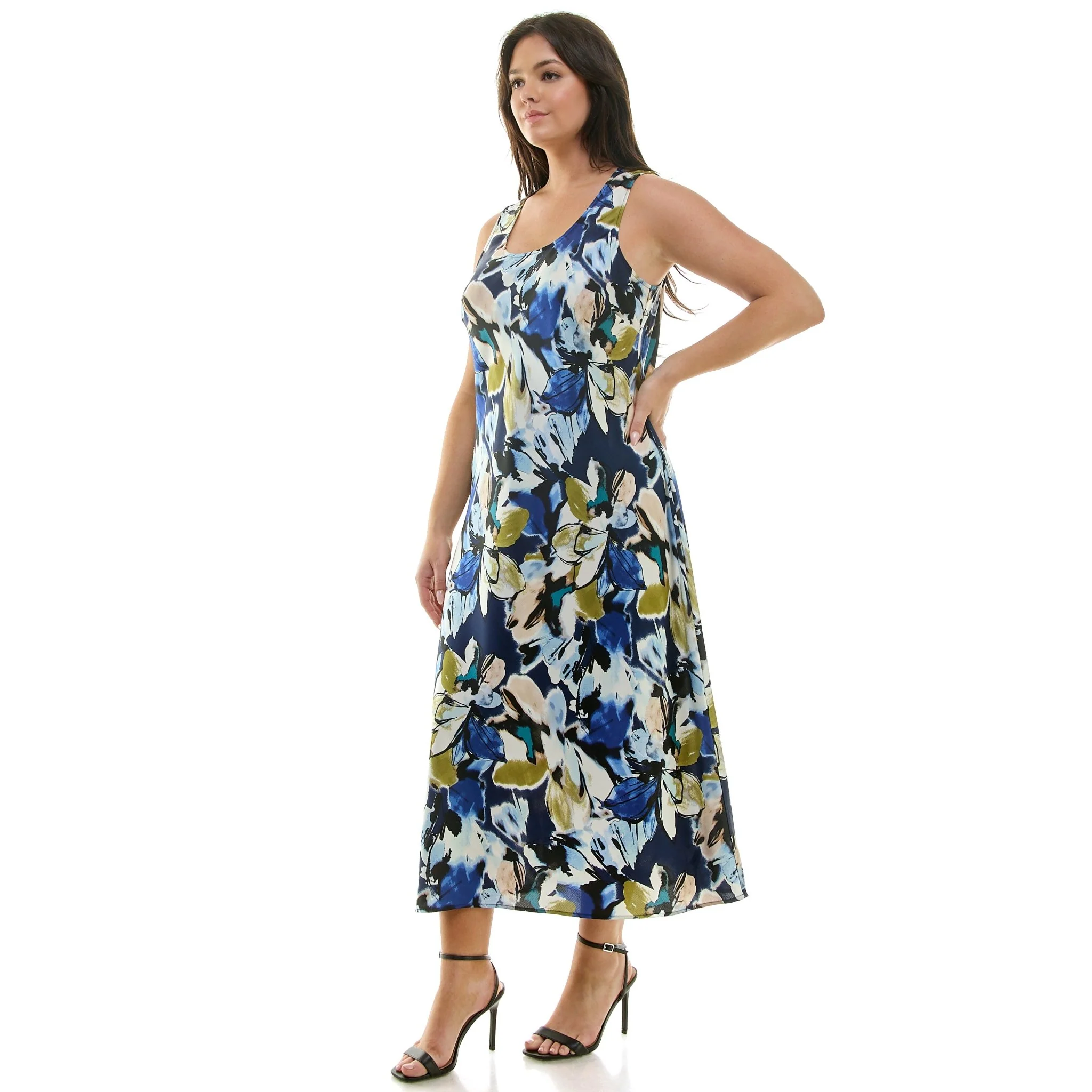 Navy Floral Sleeveless Midi Dress - Plus - Image 2