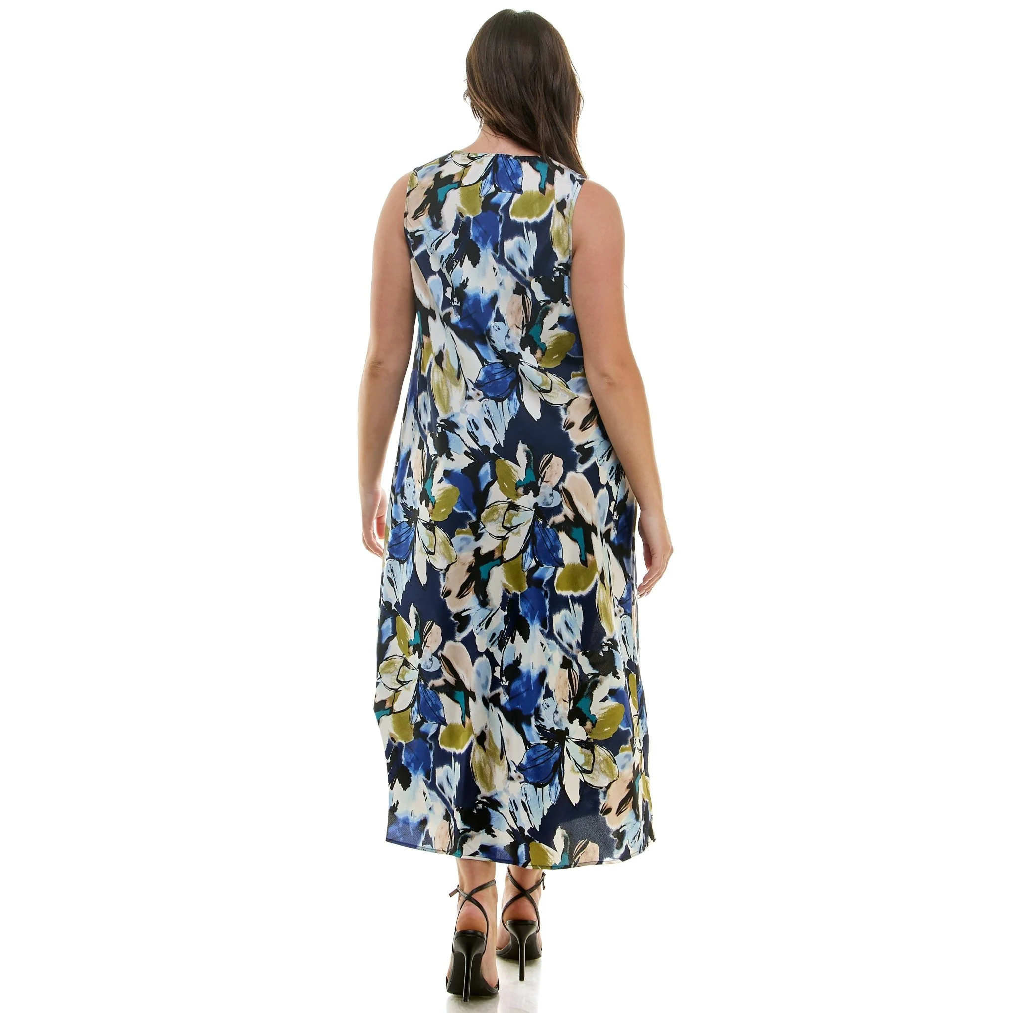 Navy Floral Sleeveless Midi Dress - Plus - Image 4