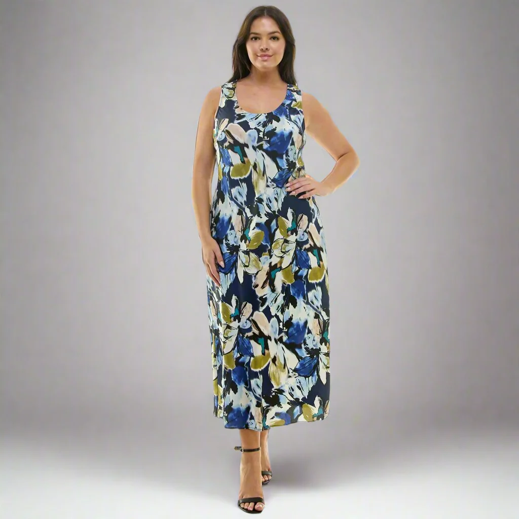 Navy Floral Sleeveless Midi Dress - Plus - Image 5