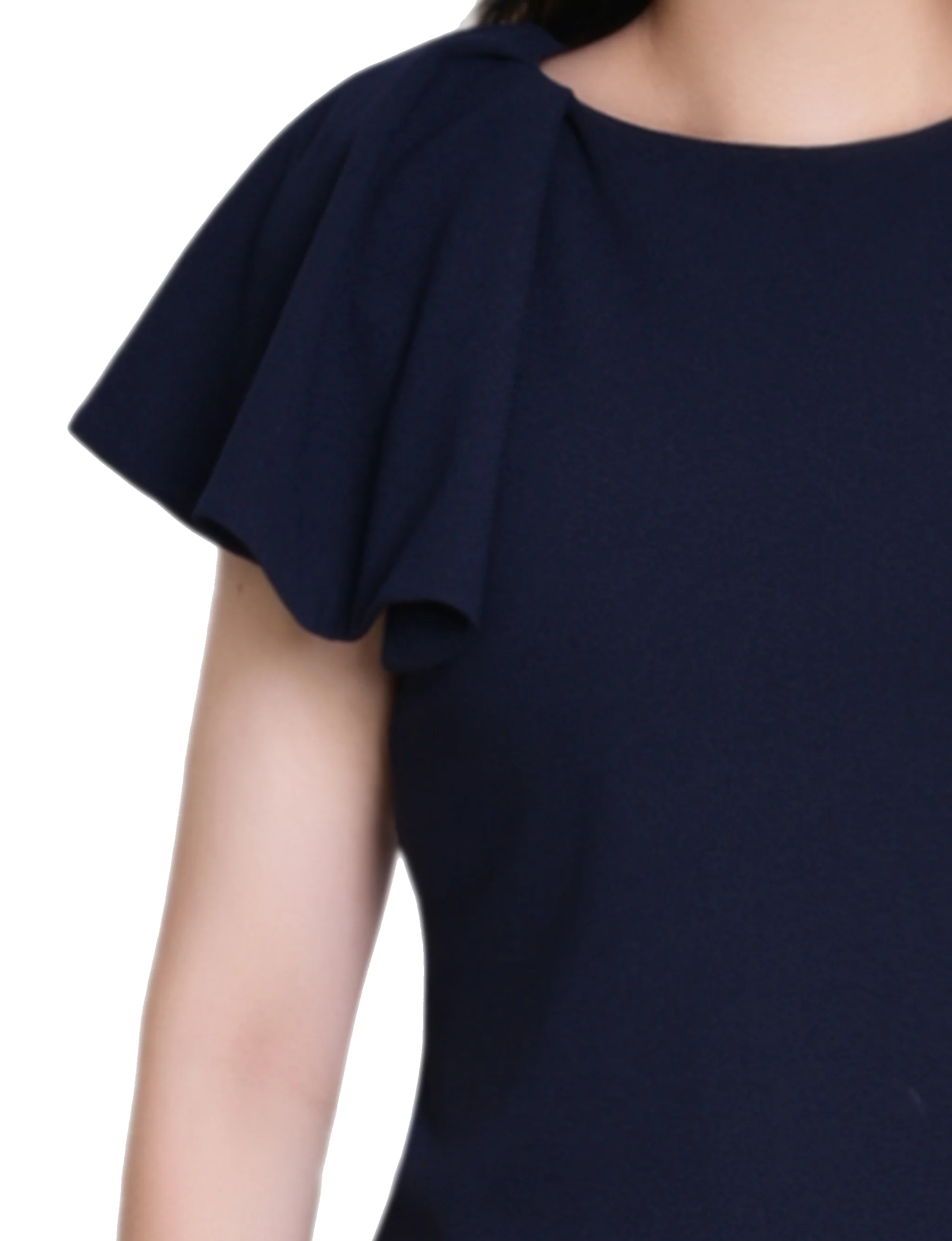 Navy Flutter Sleeve Sheath Dress - Image 2