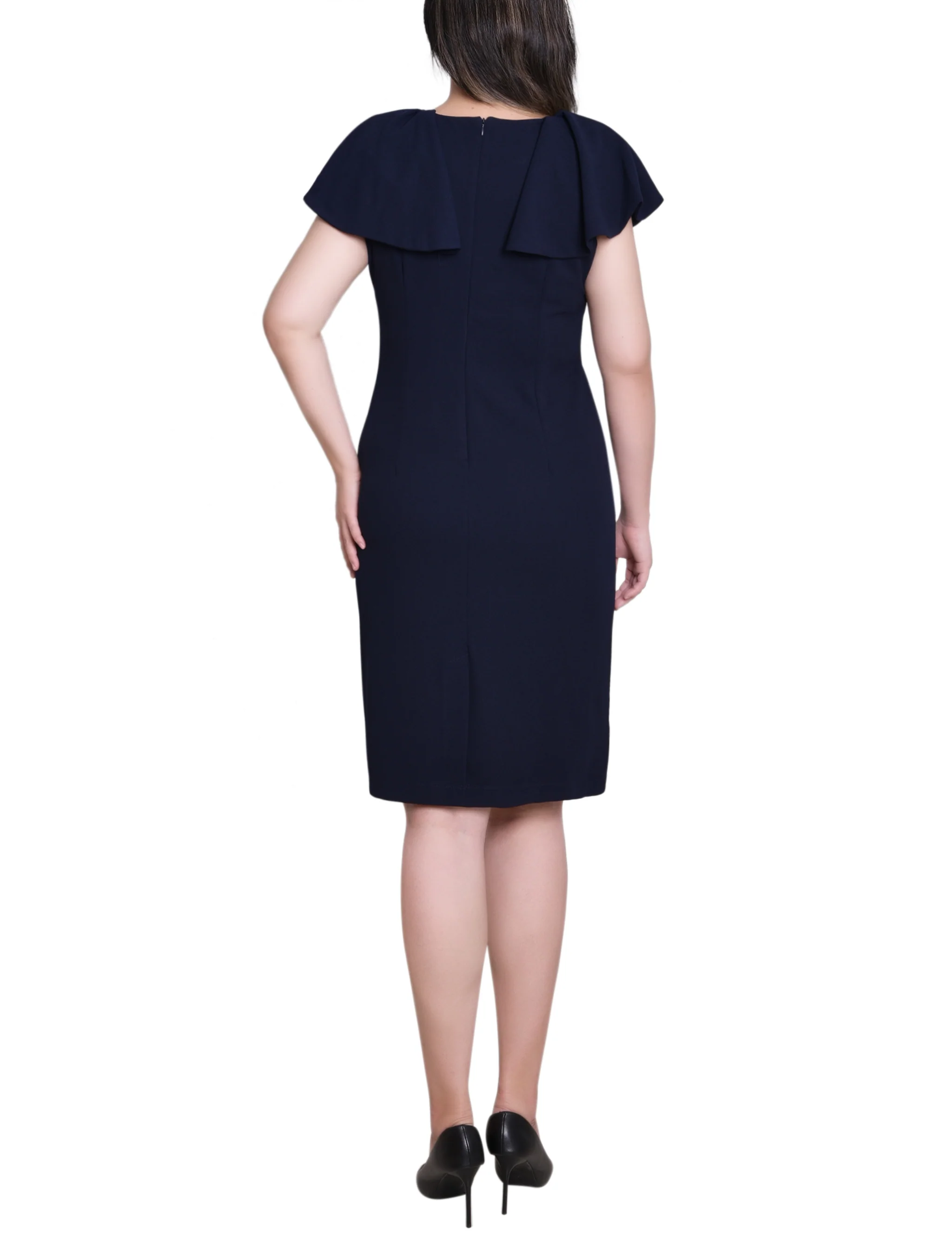 Navy Flutter Sleeve Sheath Dress - Image 4