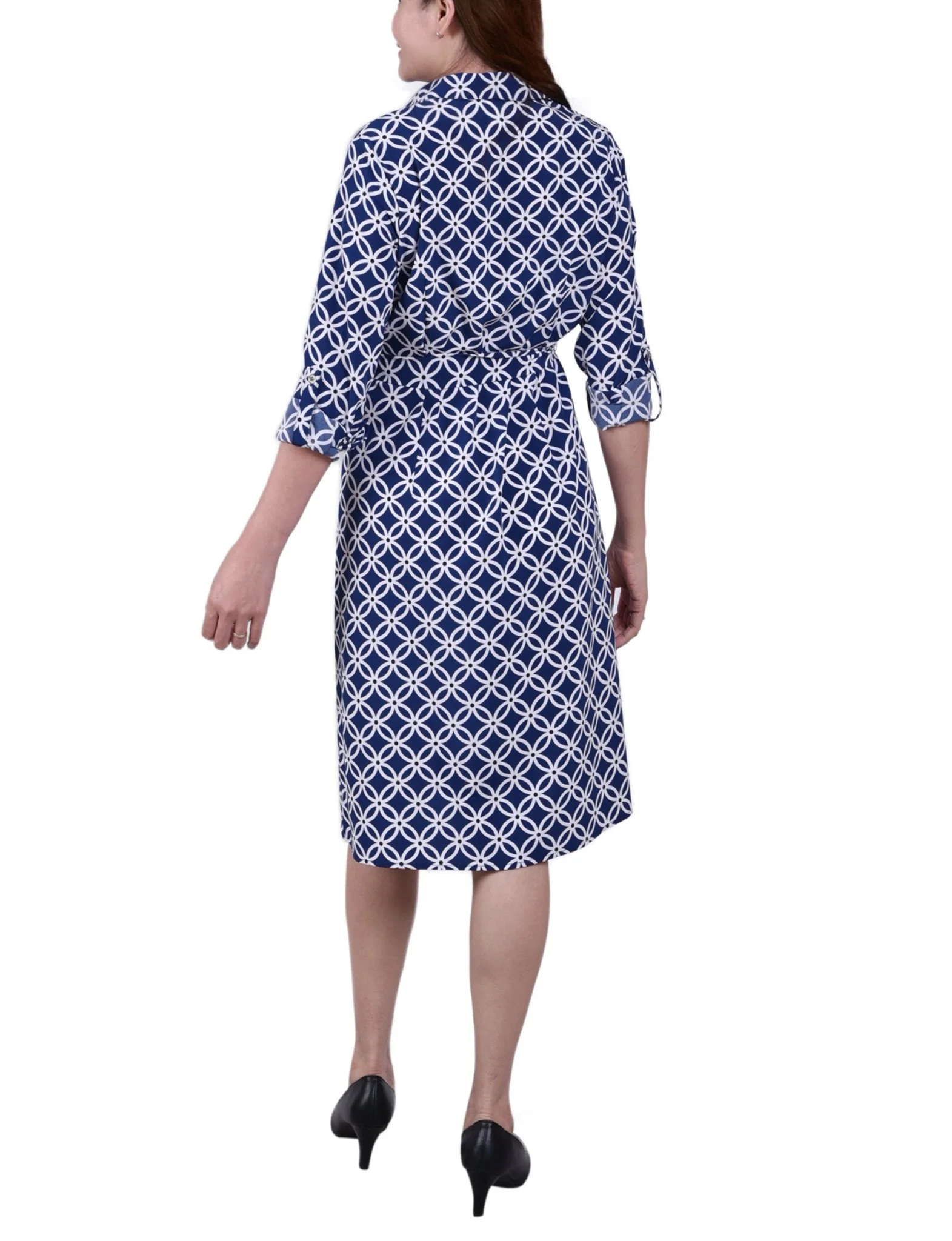 Navy Iconic 3/4 Roll Tab Sleeve Belted Shirtdress - Petite - Image 3