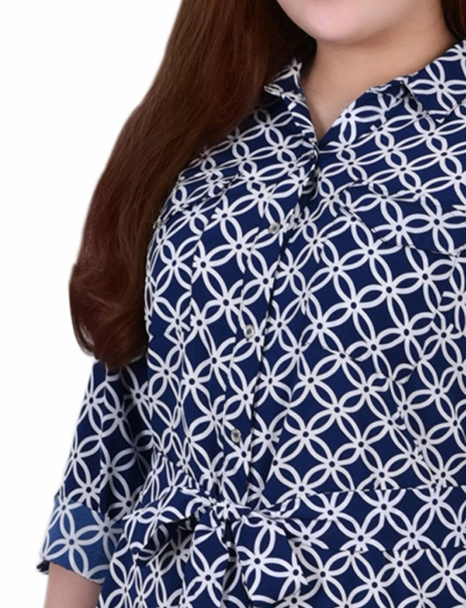 Navy Iconic 3/4 Roll Tab Sleeve Belted Shirtdress - Plus - Image 4