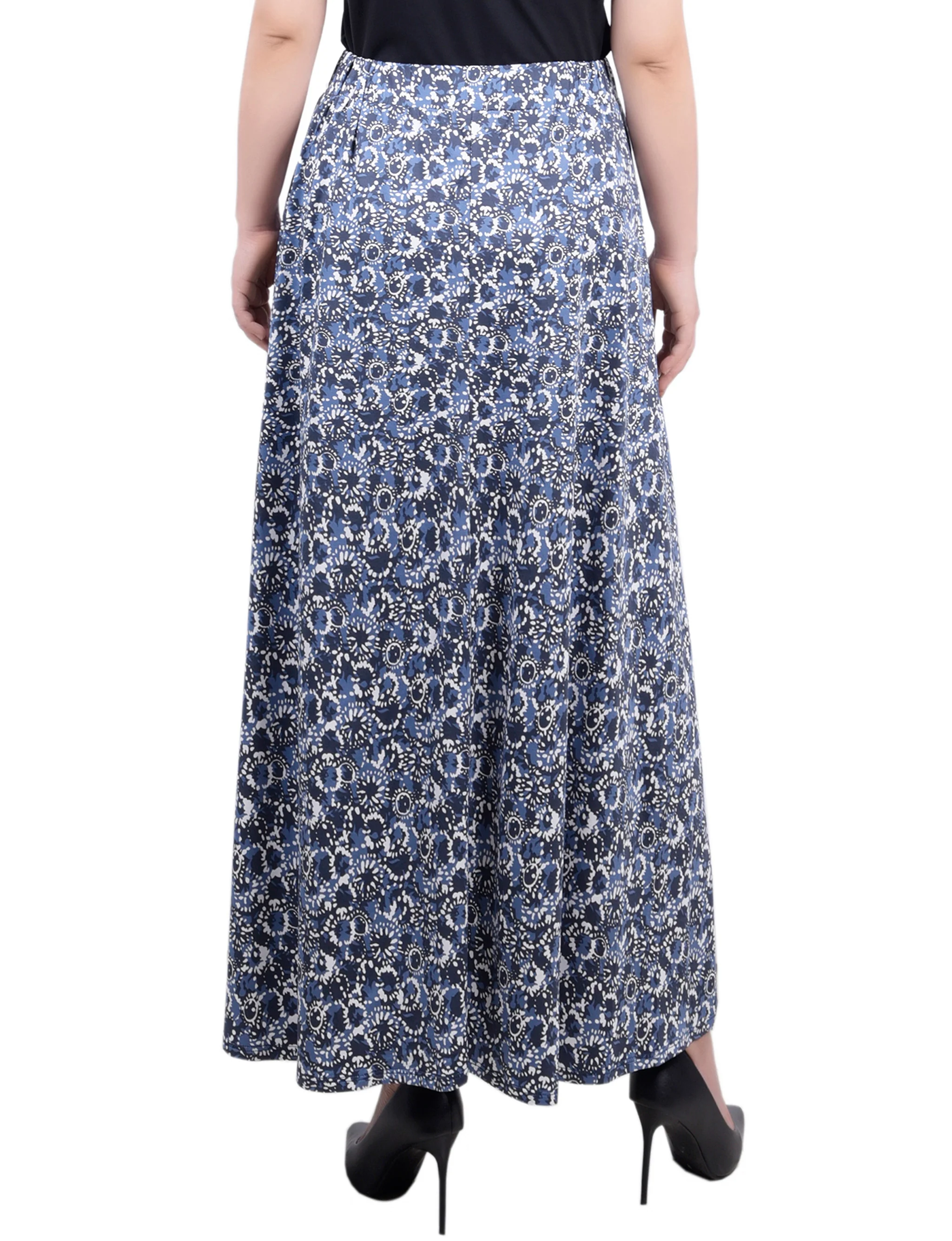 Navy Ivory Splash Ring Detail Midi-Length Skirt - Image 4