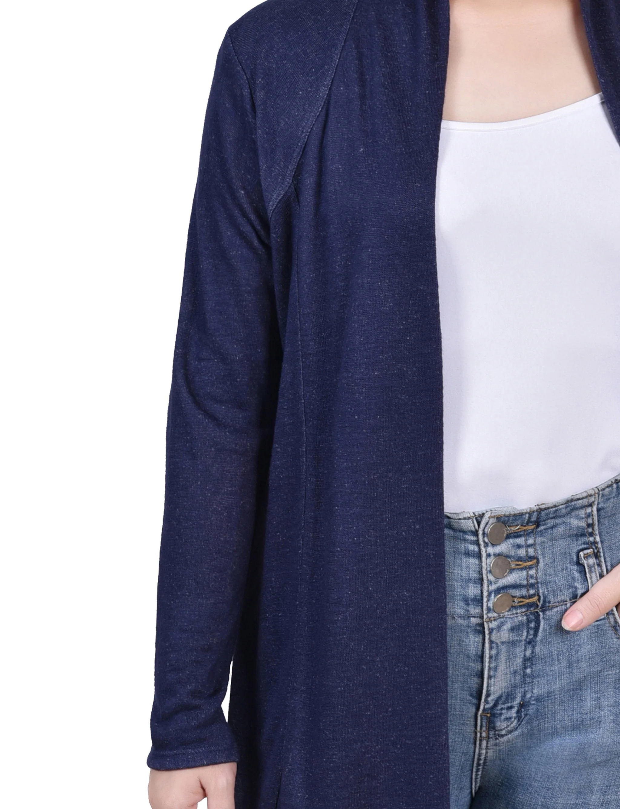 Navy Long Sleeve Collared Cardigan - Image 2