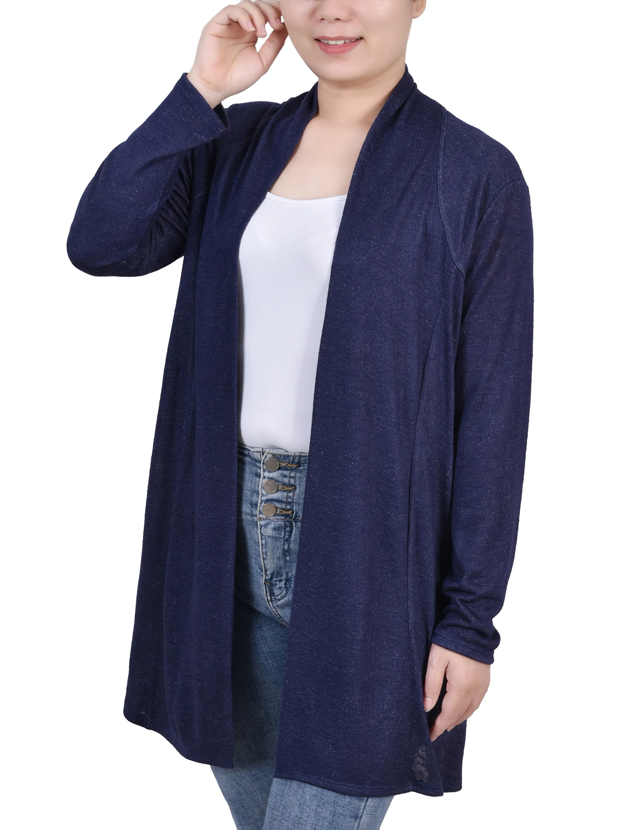 Navy Long Sleeve Collared Cardigan - Image 3