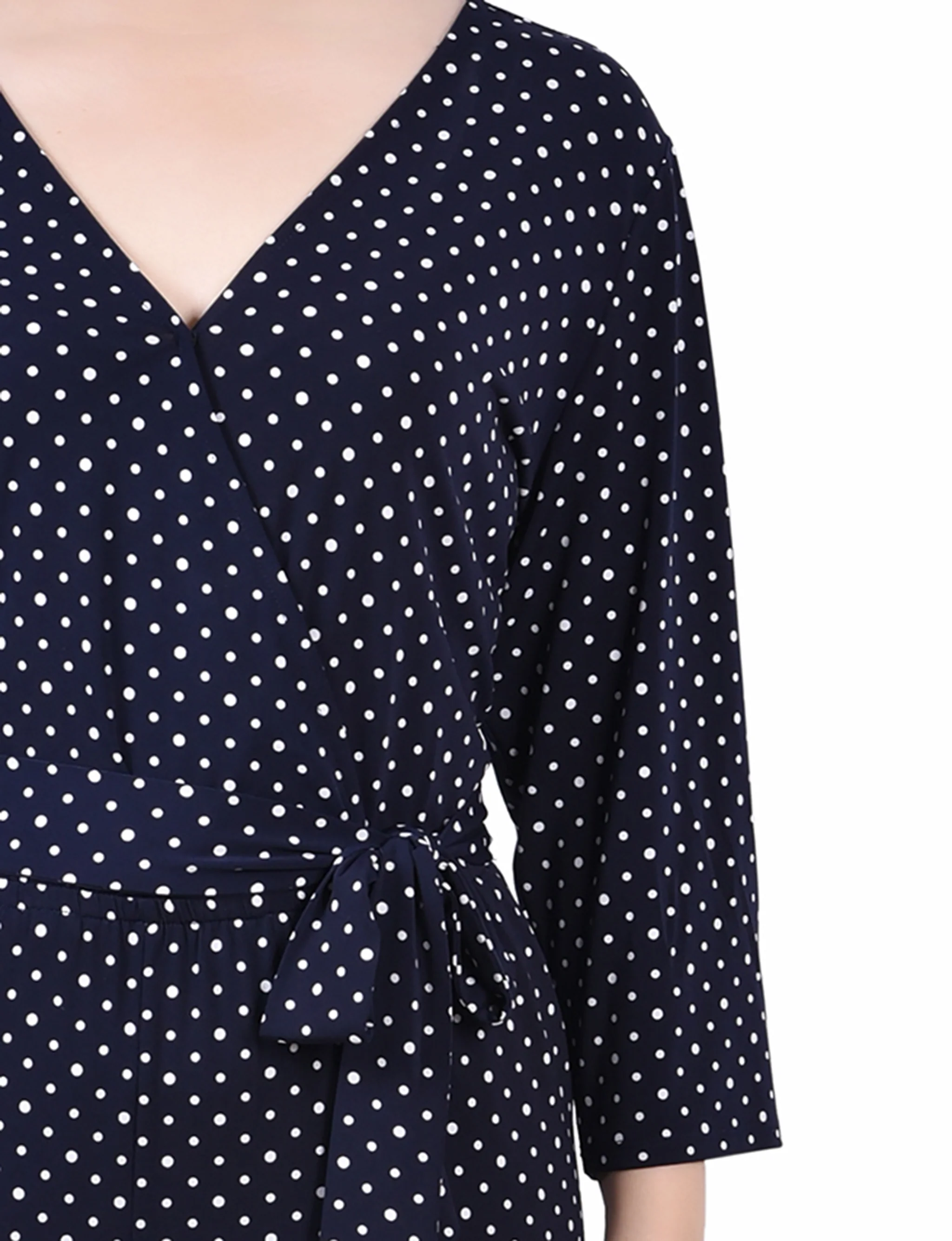 Navy Polka Dot 3/4 Sleeve Belted Jumpsuit - Petite - Image 3