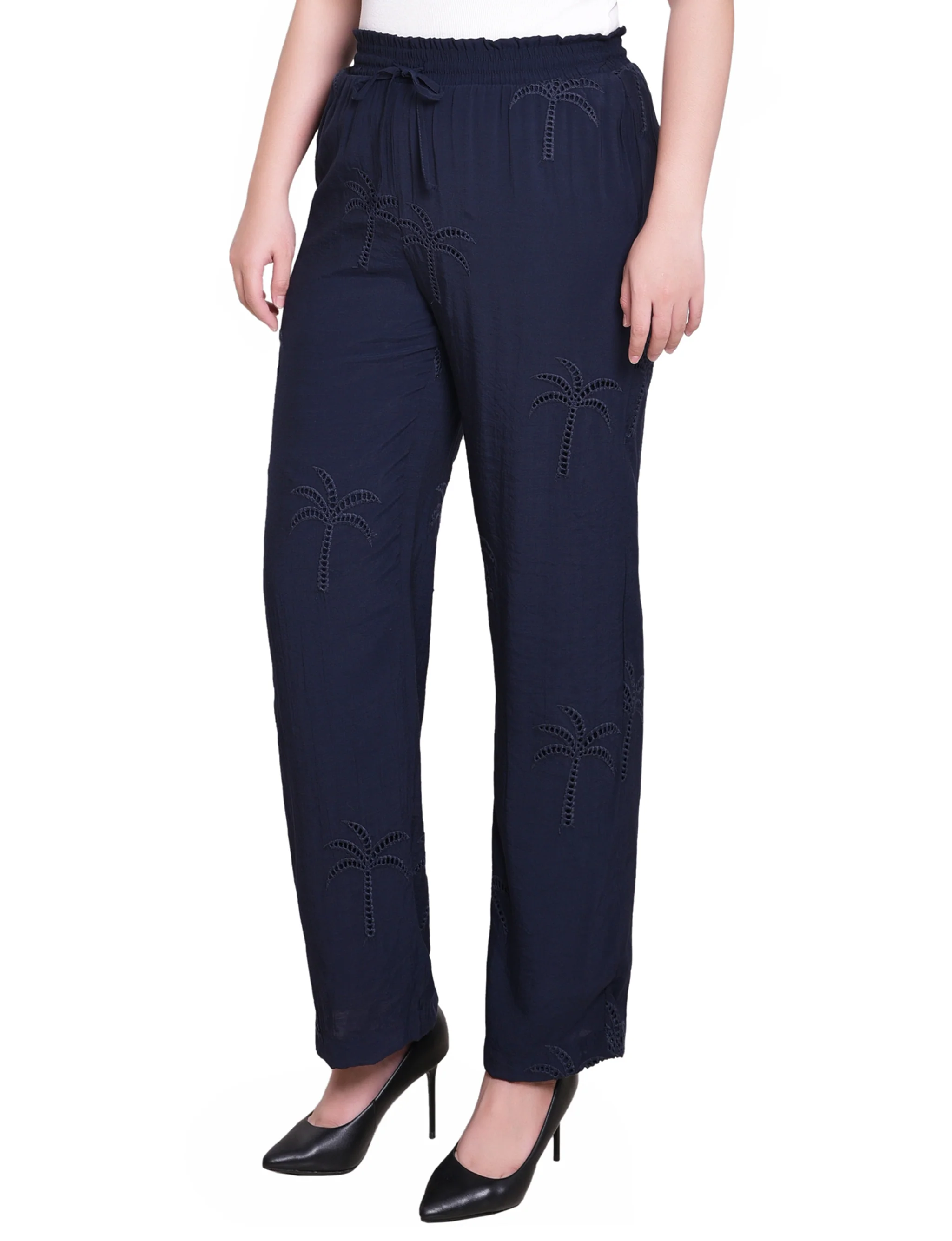 Navy Pull On Pants With Embroidery - Image 4