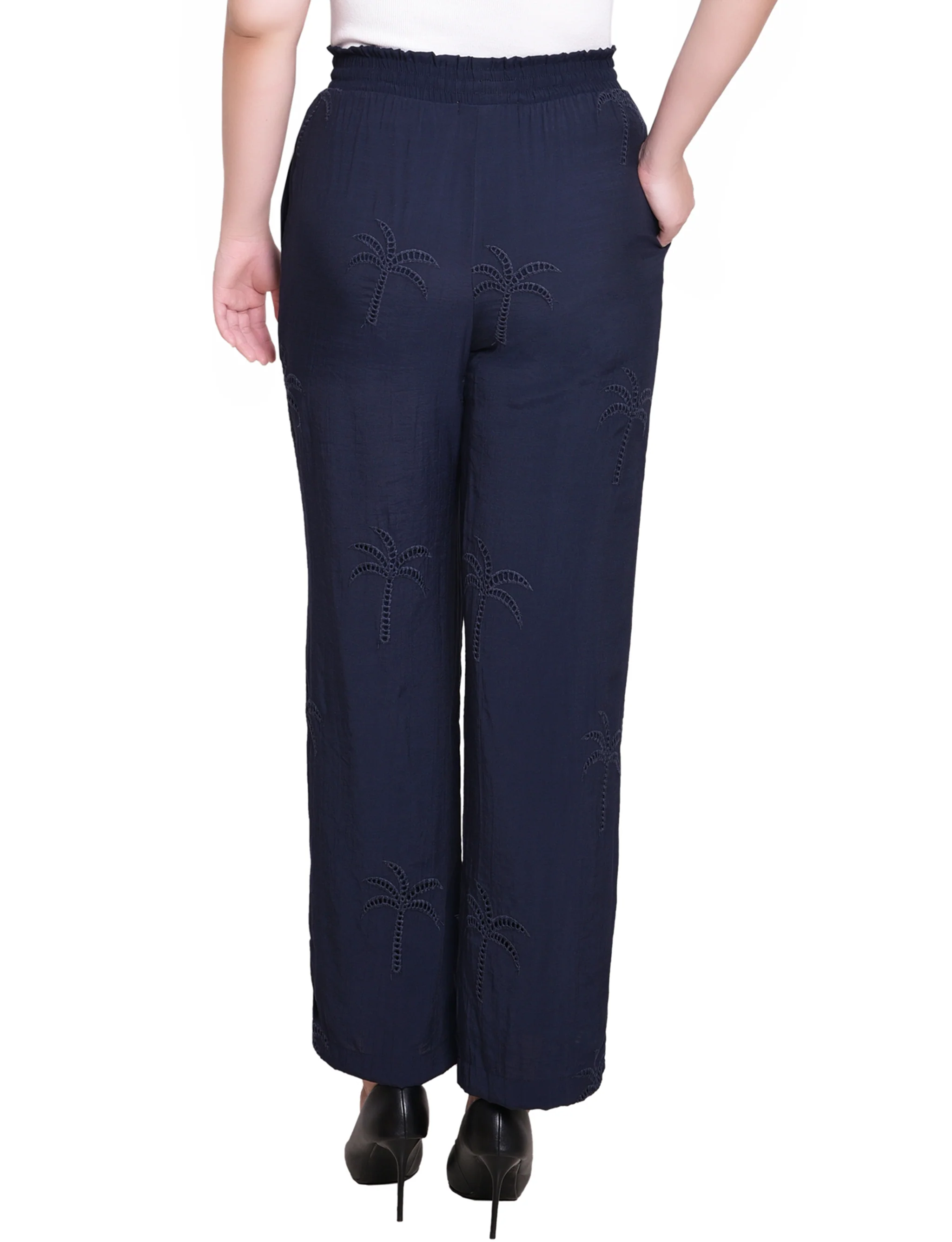Navy Pull On Pants With Embroidery - Petite - Image 4
