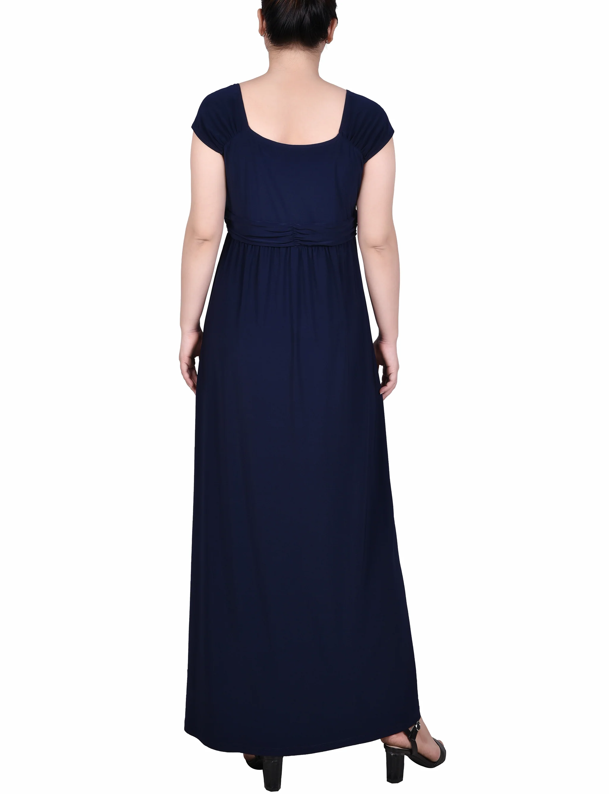 Navy Ruched Empire-Waist Maxi Dress - Image 3