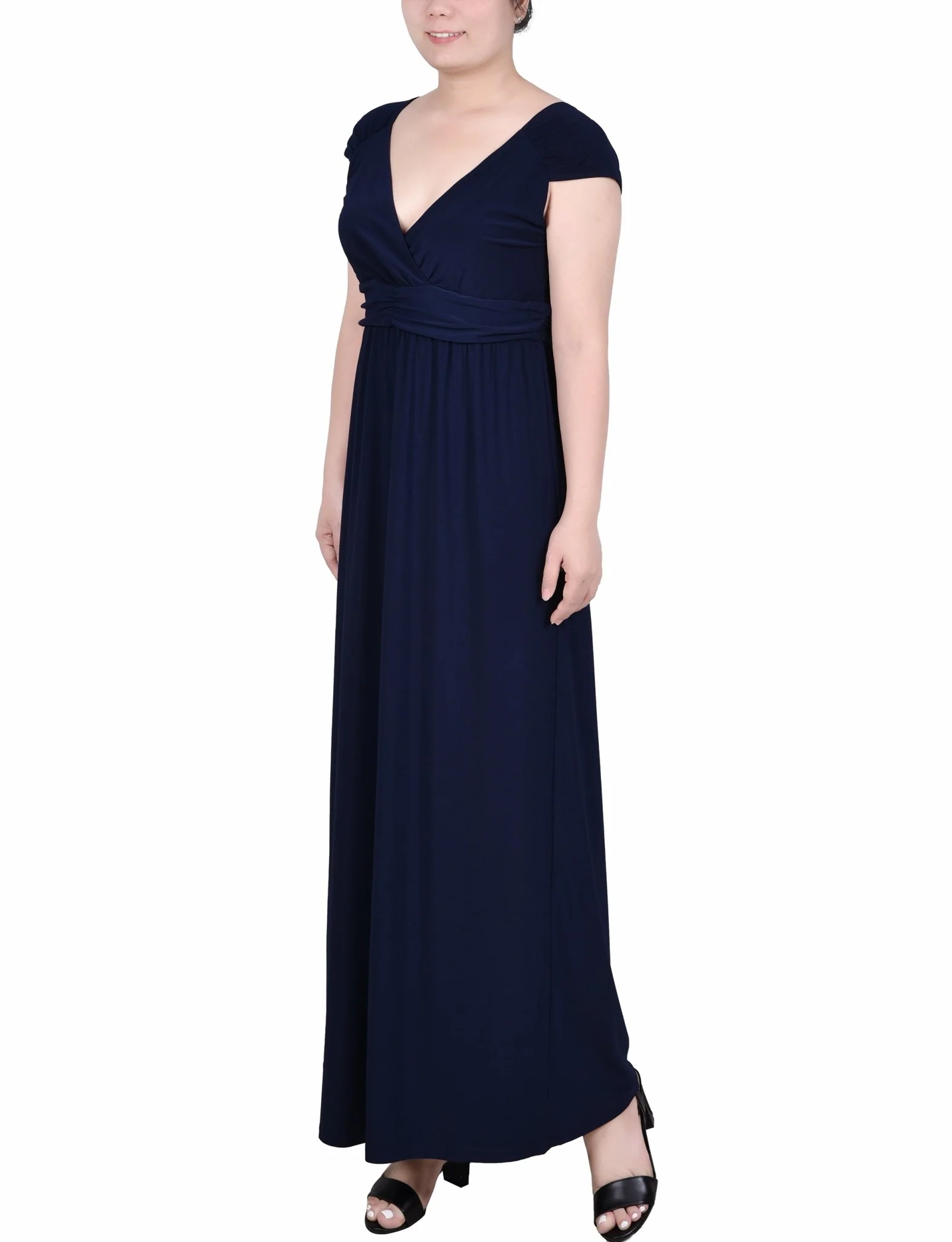 Navy Ruched Empire-Waist Maxi Dress - Petite - Image 2