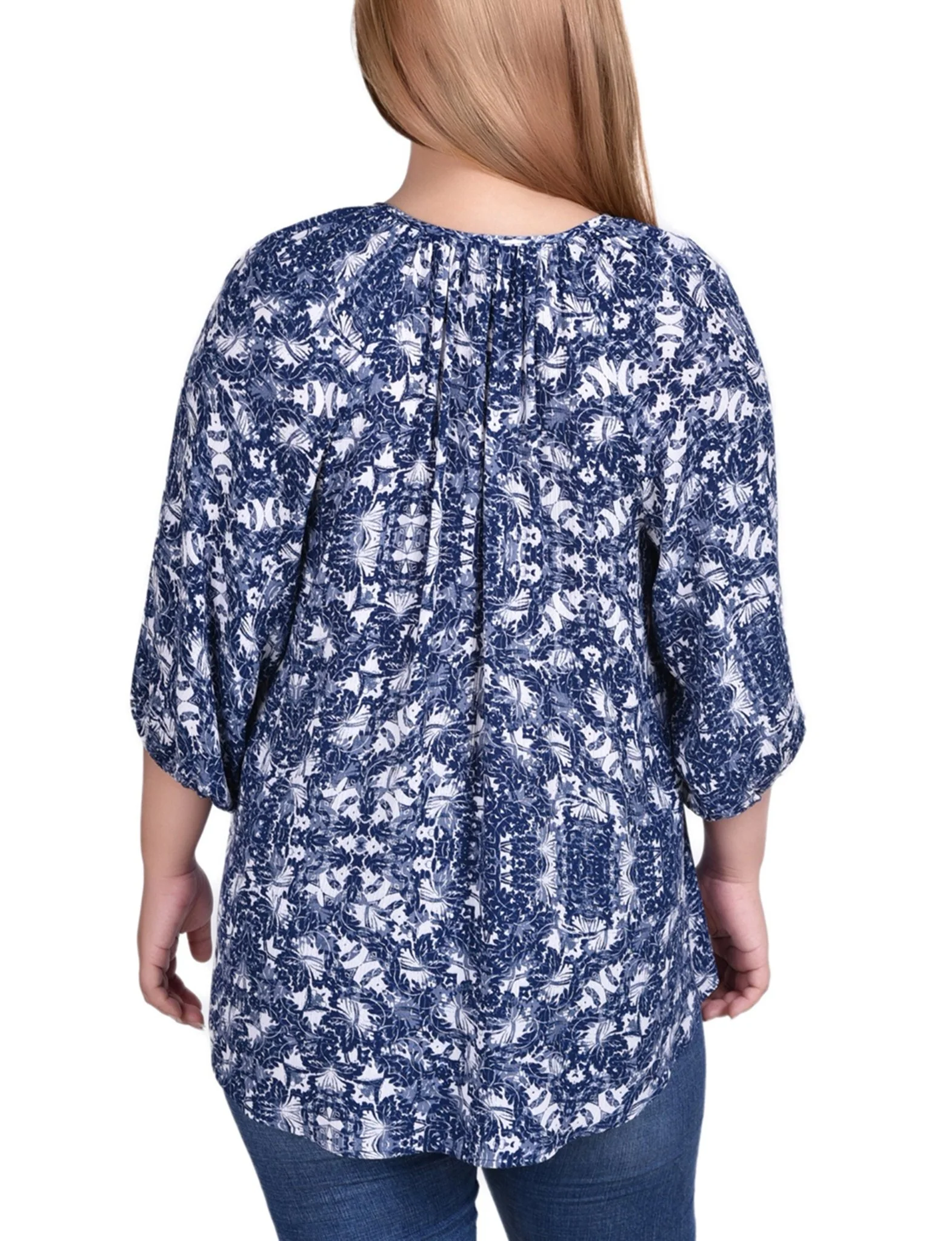 Navy Skyterrace 3/4 Sleeve Peasant Top With Tie Neckline - Plus - Image 4