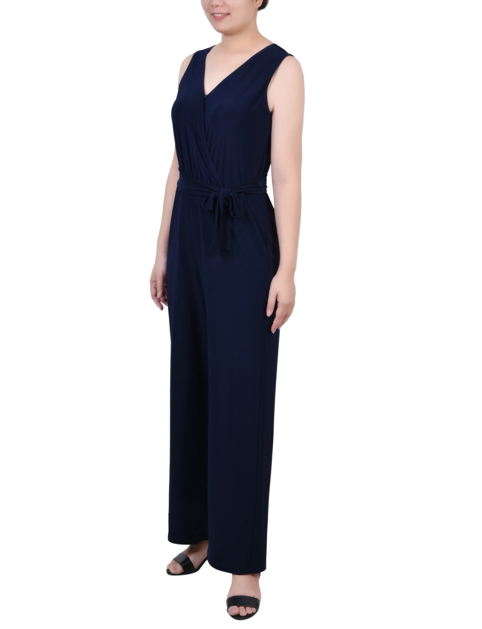 Navy Sleeveless Belted Jumpsuit - Petite - Image 2