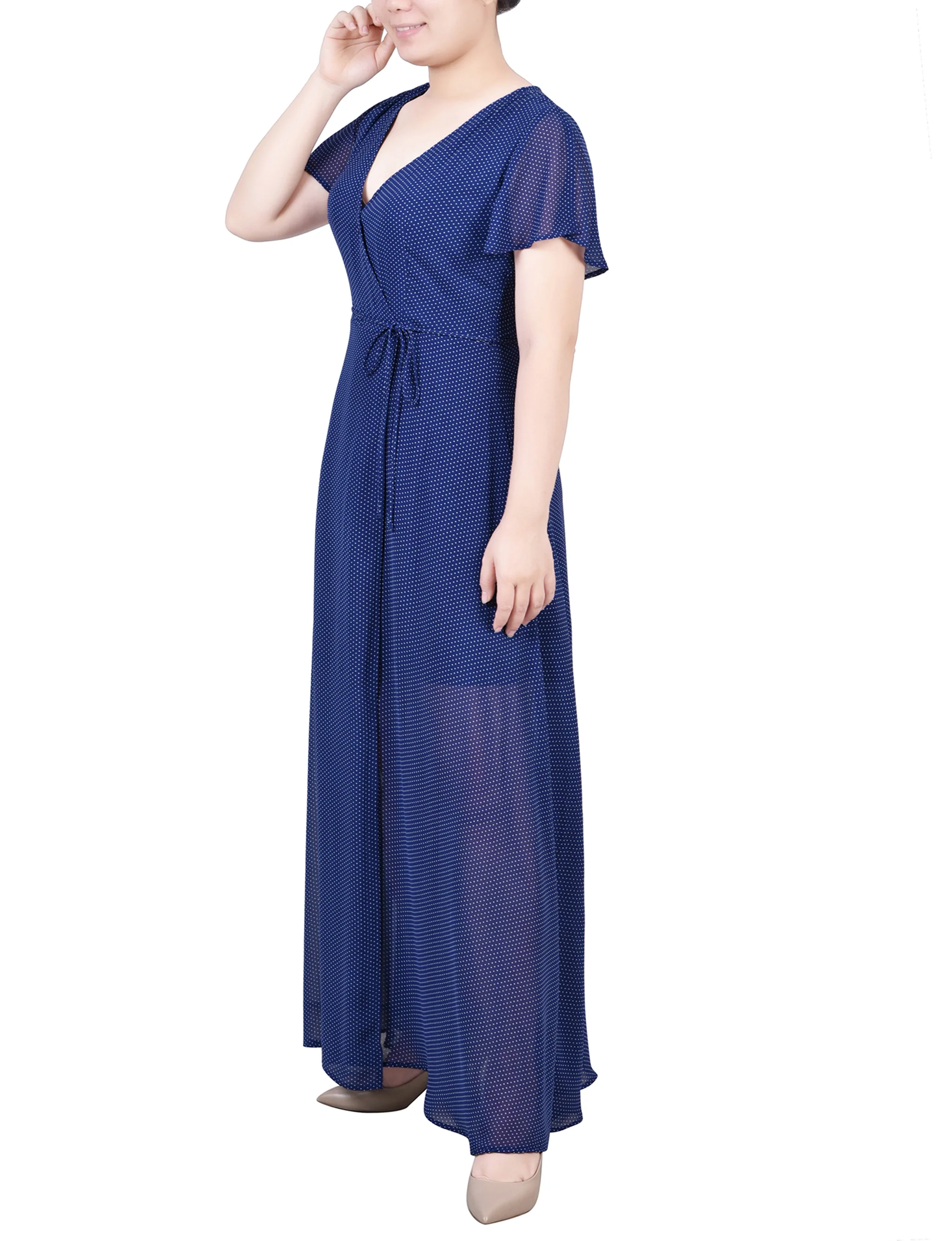 Navy Taranto Short Sleeve Chiffon Wrap Maxi Dress - Image 2