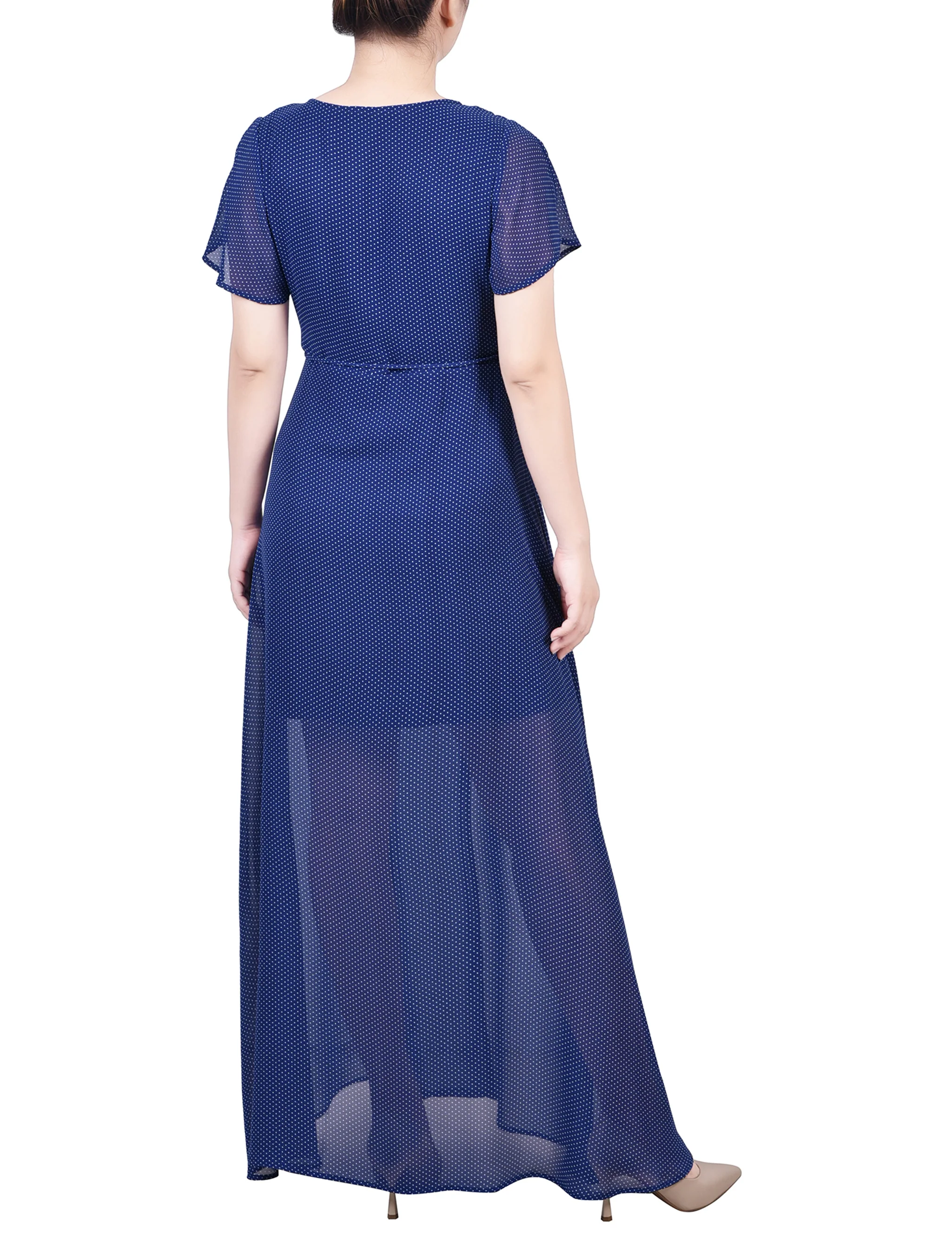 Navy Taranto Short Sleeve Chiffon Wrap Maxi Dress - Image 3