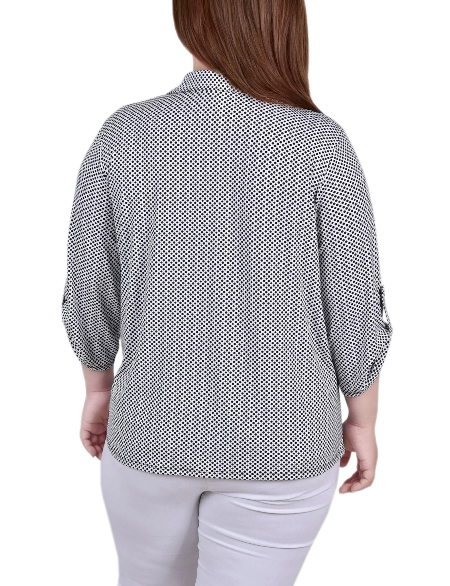 Night Particle 3/4 Roll Tab Sleeve Studded Y Neck Top - Plus - Image 4