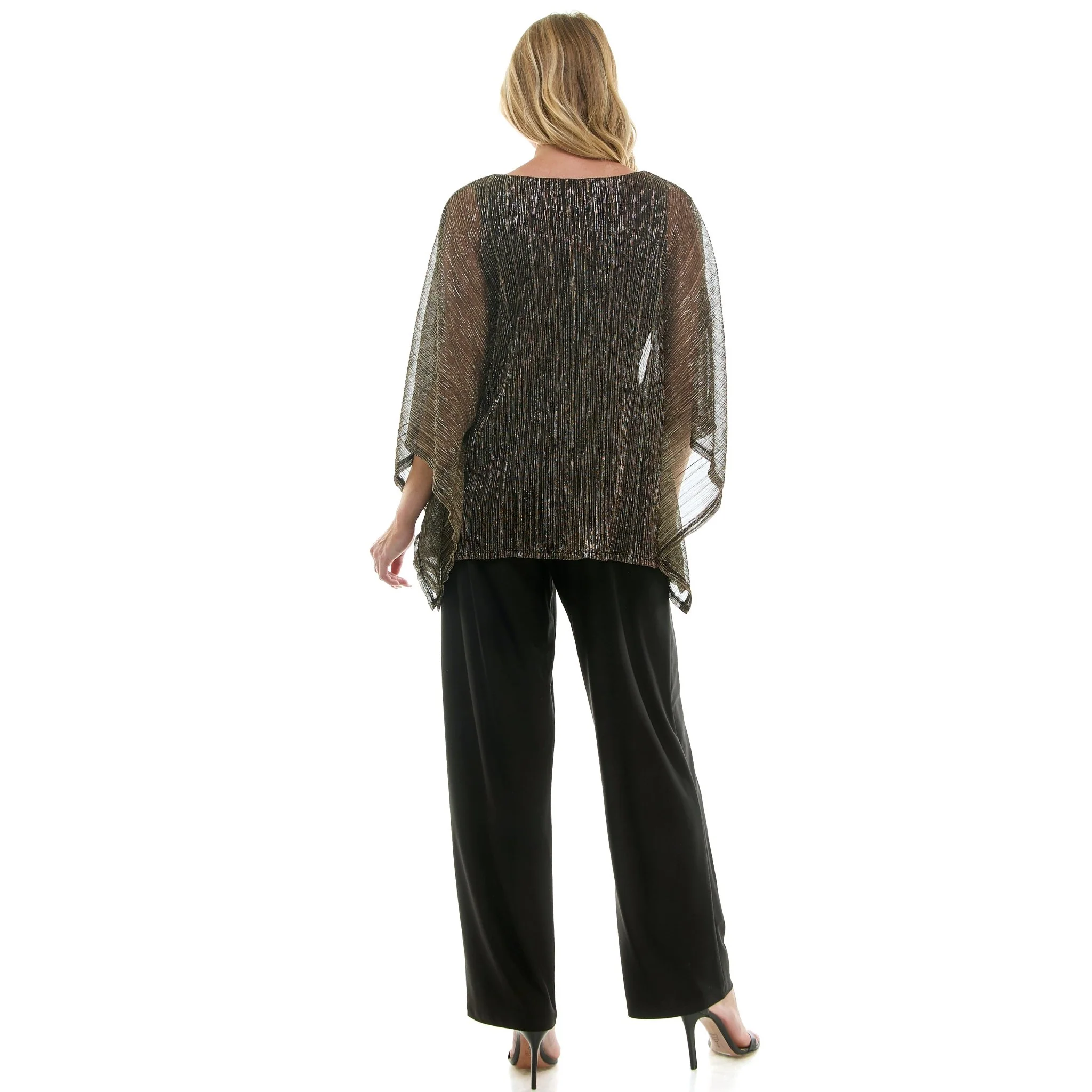 Novelty Trim Cold Shoulder Poncho Pant Set - Image 5