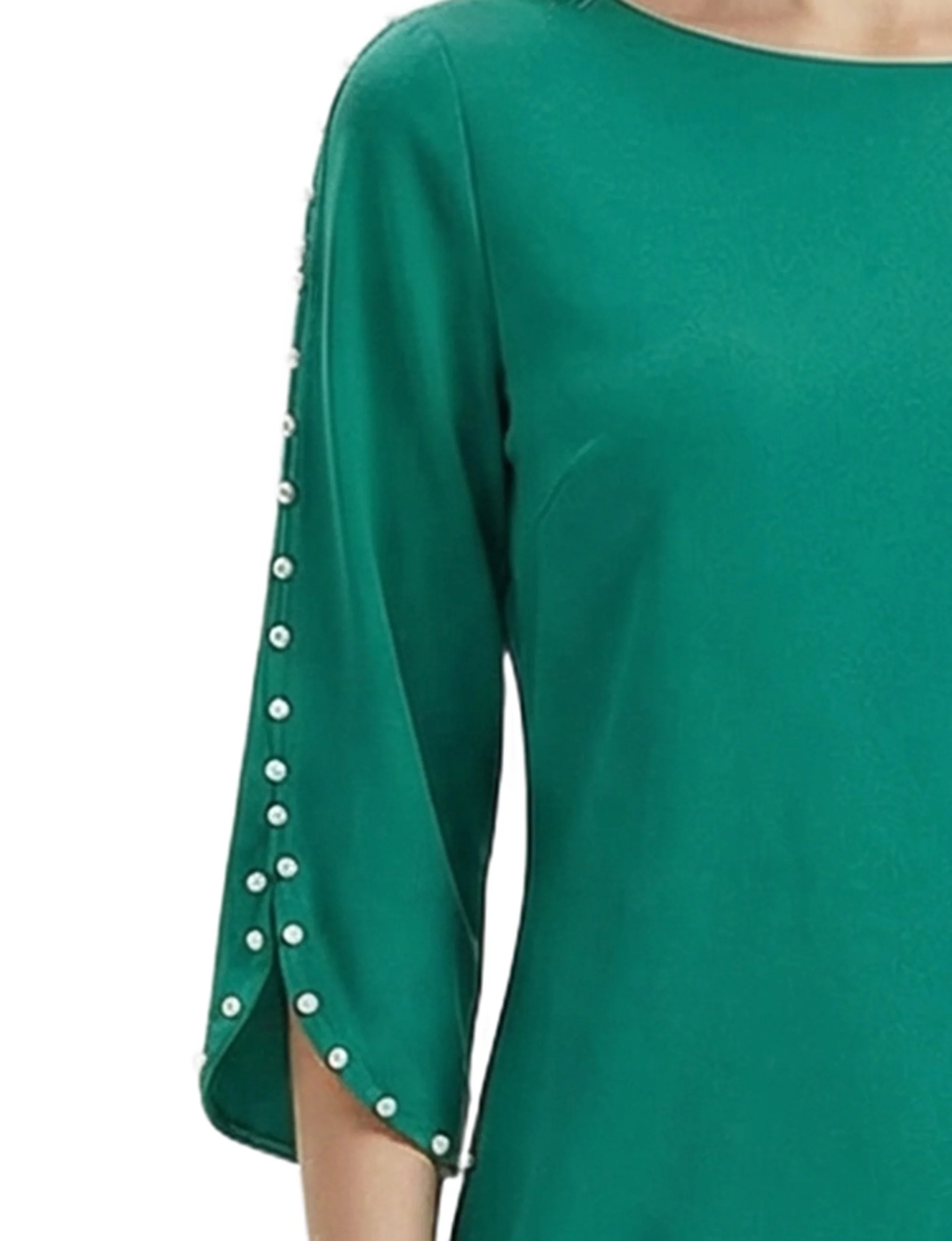 NY Collection 3/4 Pearl-Detail Petal Sleeve Dress - Image 10