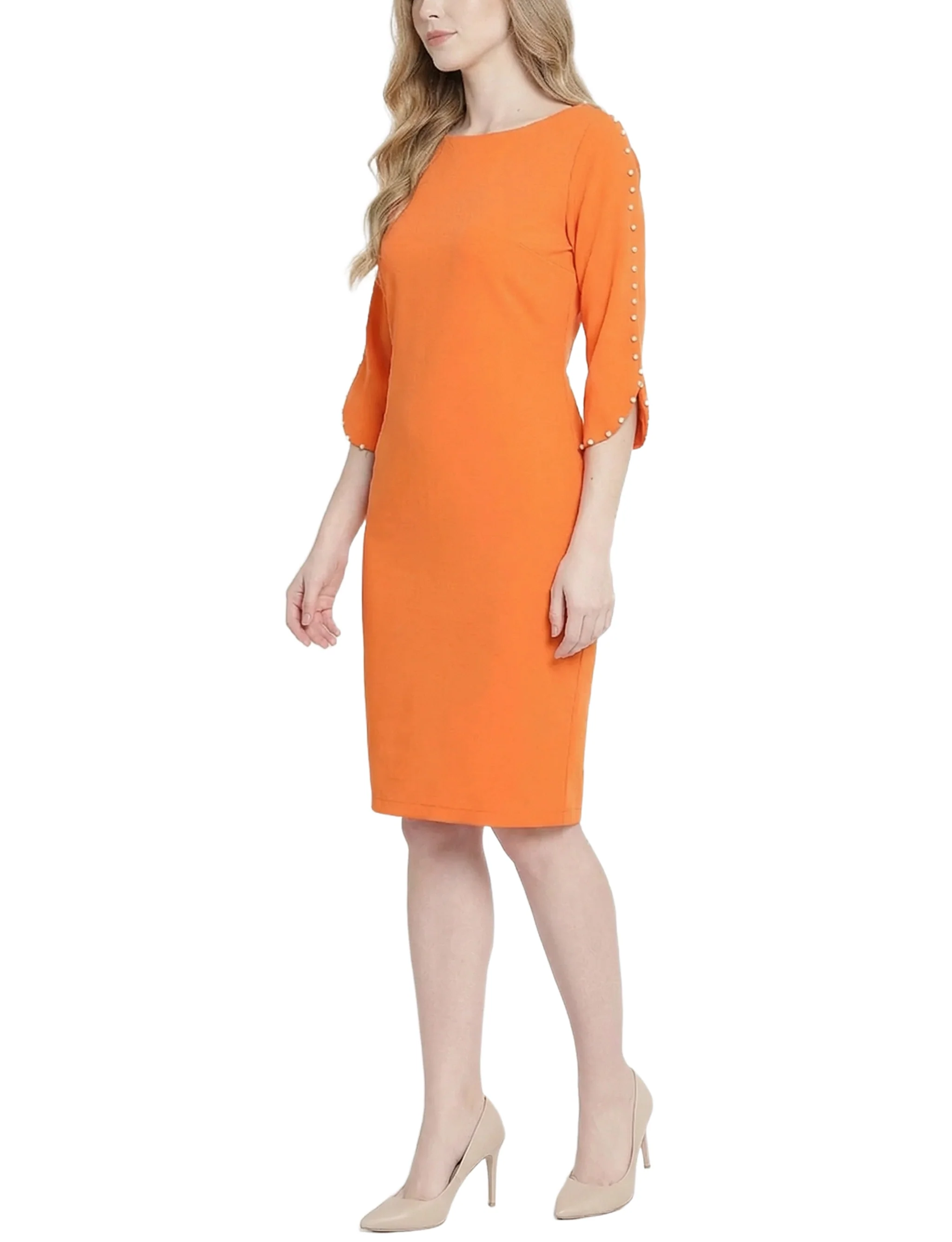 NY Collection 3/4 Pearl-Detail Petal Sleeve Dress - Image 7
