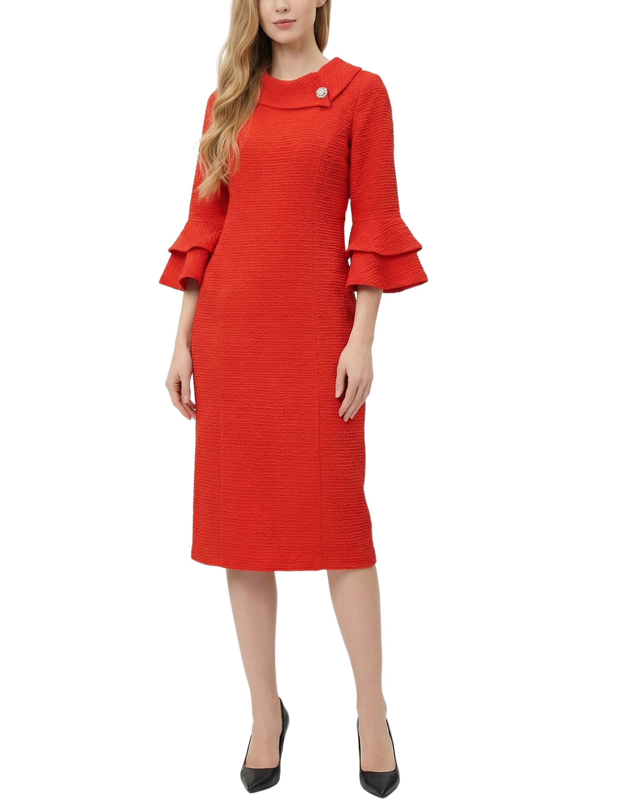 NY Collection 3/4 Sleeve Shawl Collar Dress - Image 5