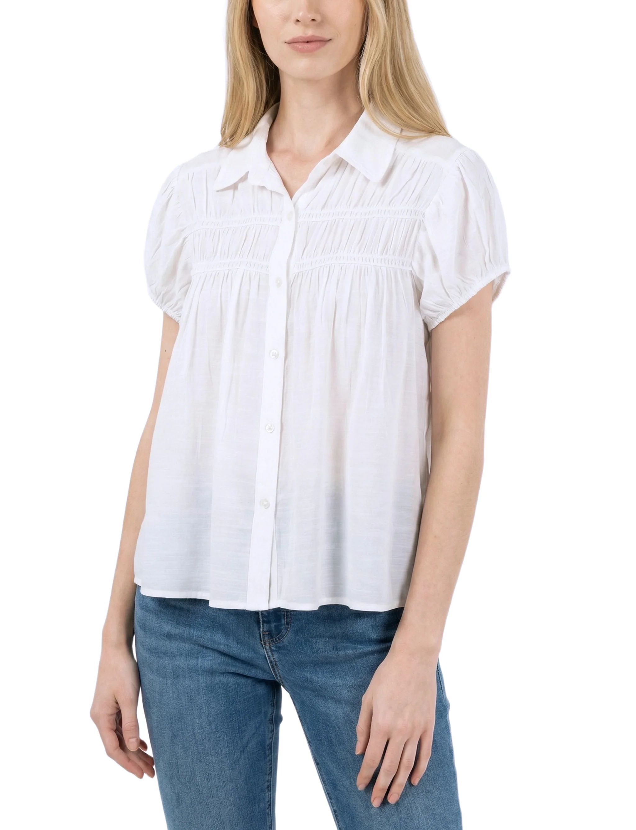 NY Collection Cap Slv Rouched Yoke Blouse - Image 5