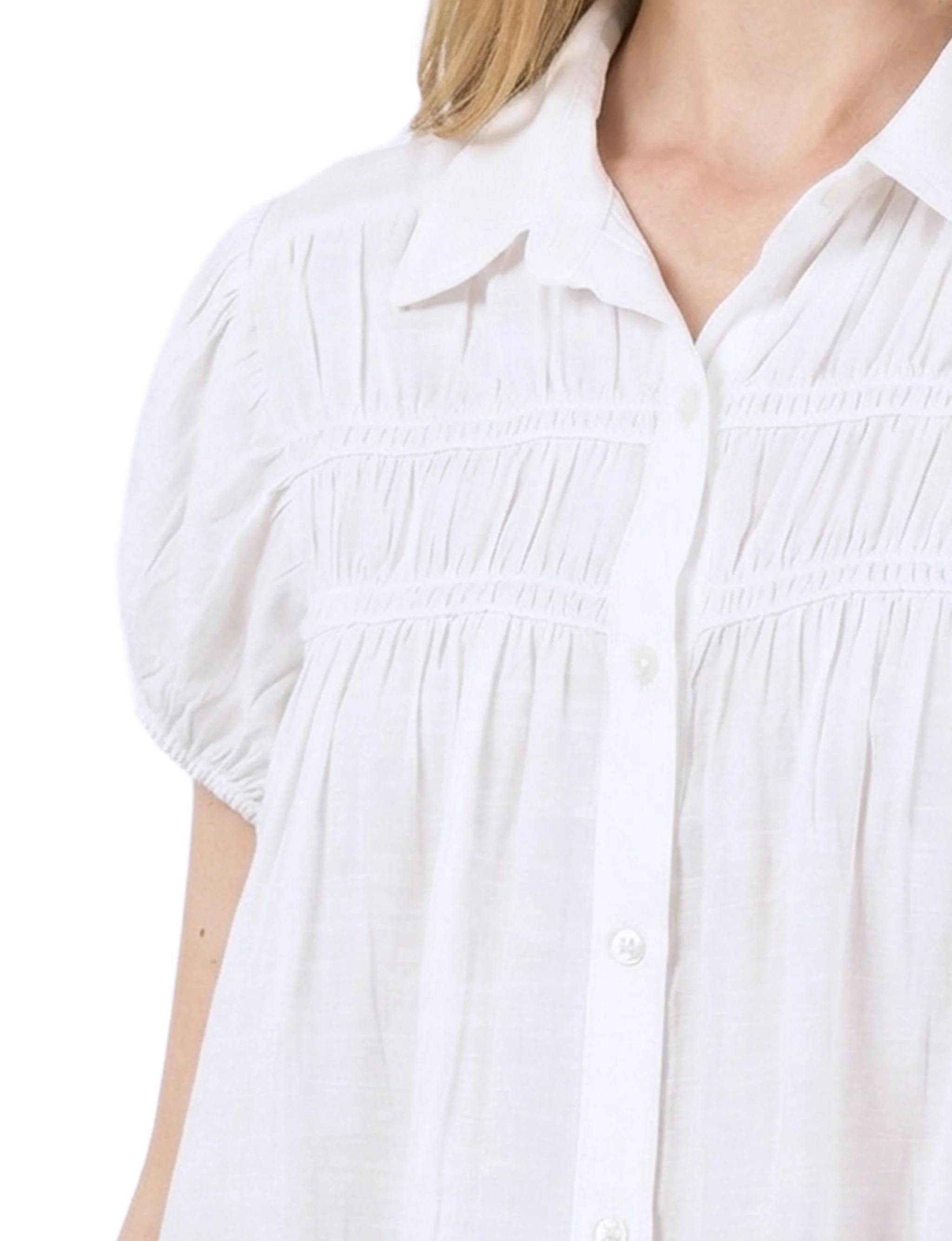 NY Collection Cap Slv Rouched Yoke Blouse - Image 6
