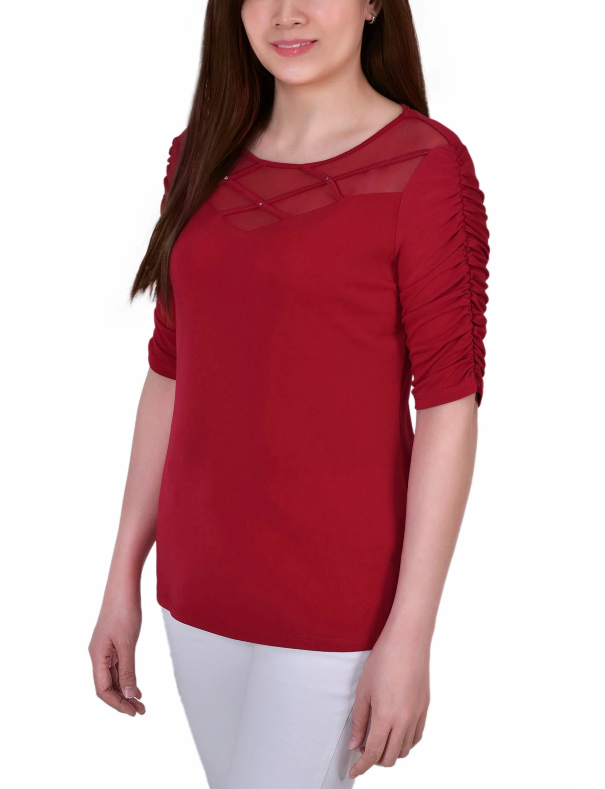 NY Collection Elbow Sleeve Criss Cross Top - Image 3