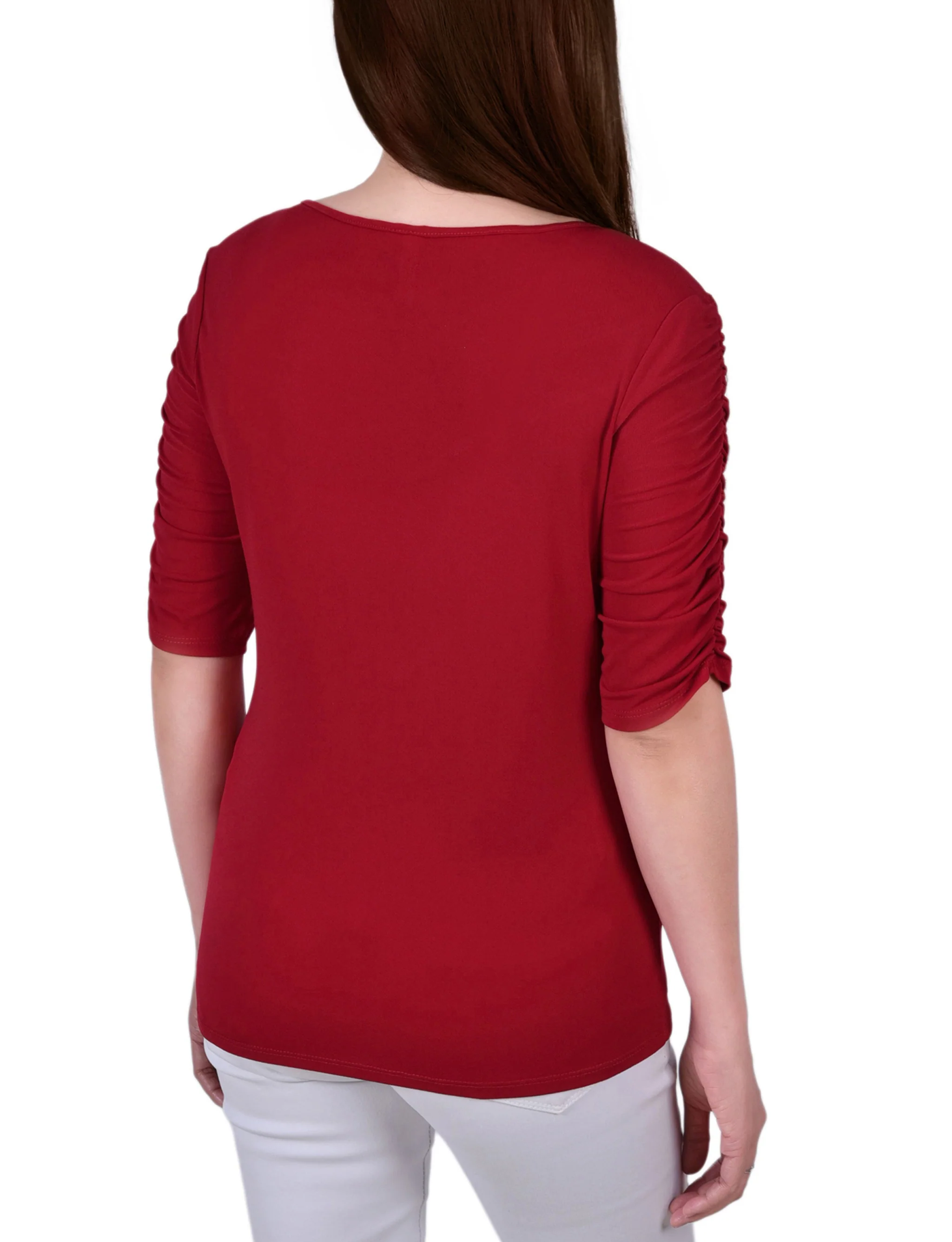 NY Collection Elbow Sleeve Criss Cross Top - Image 4