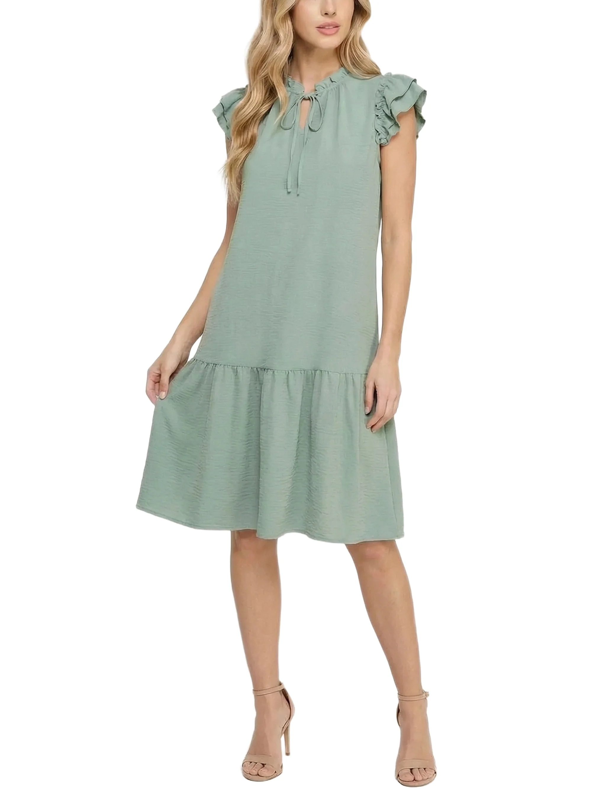 NY Collection Flutter Sleeve Flounced Dress - Image 5
