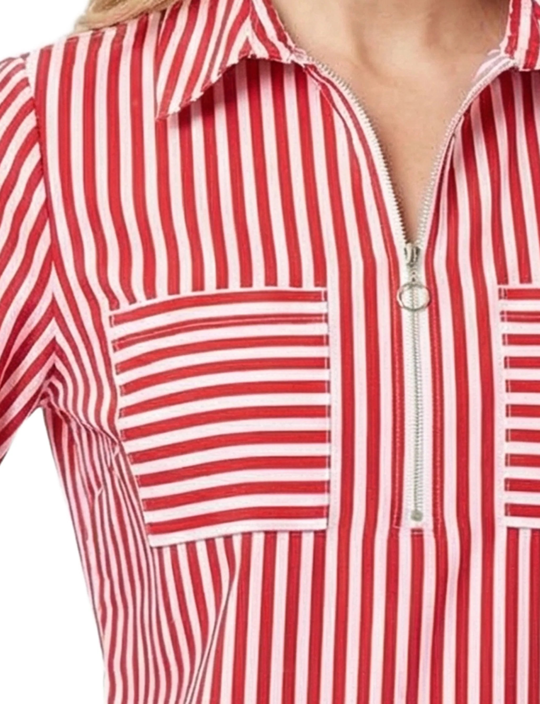 NY Collection Half Zip Blouse With Pockets - Image 2