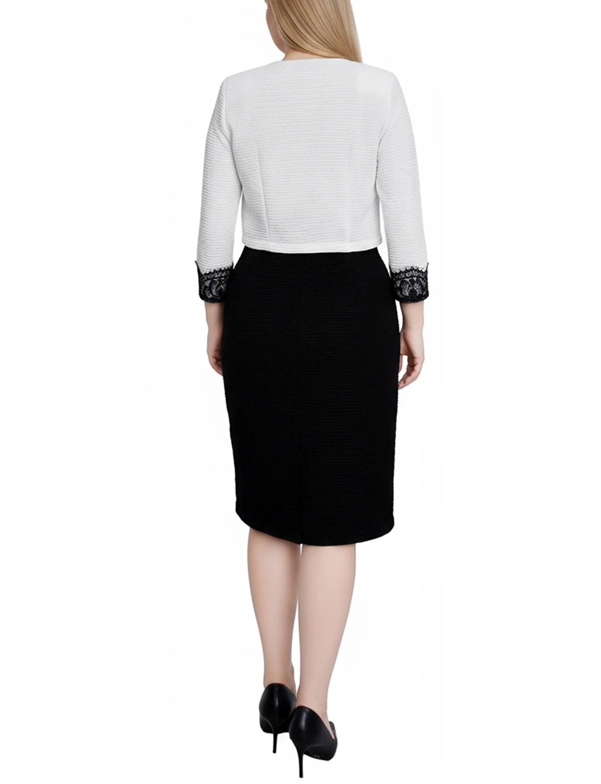 NY Collection Lace-Detail 2 Piece Textured Knit Dress Set - Image 18