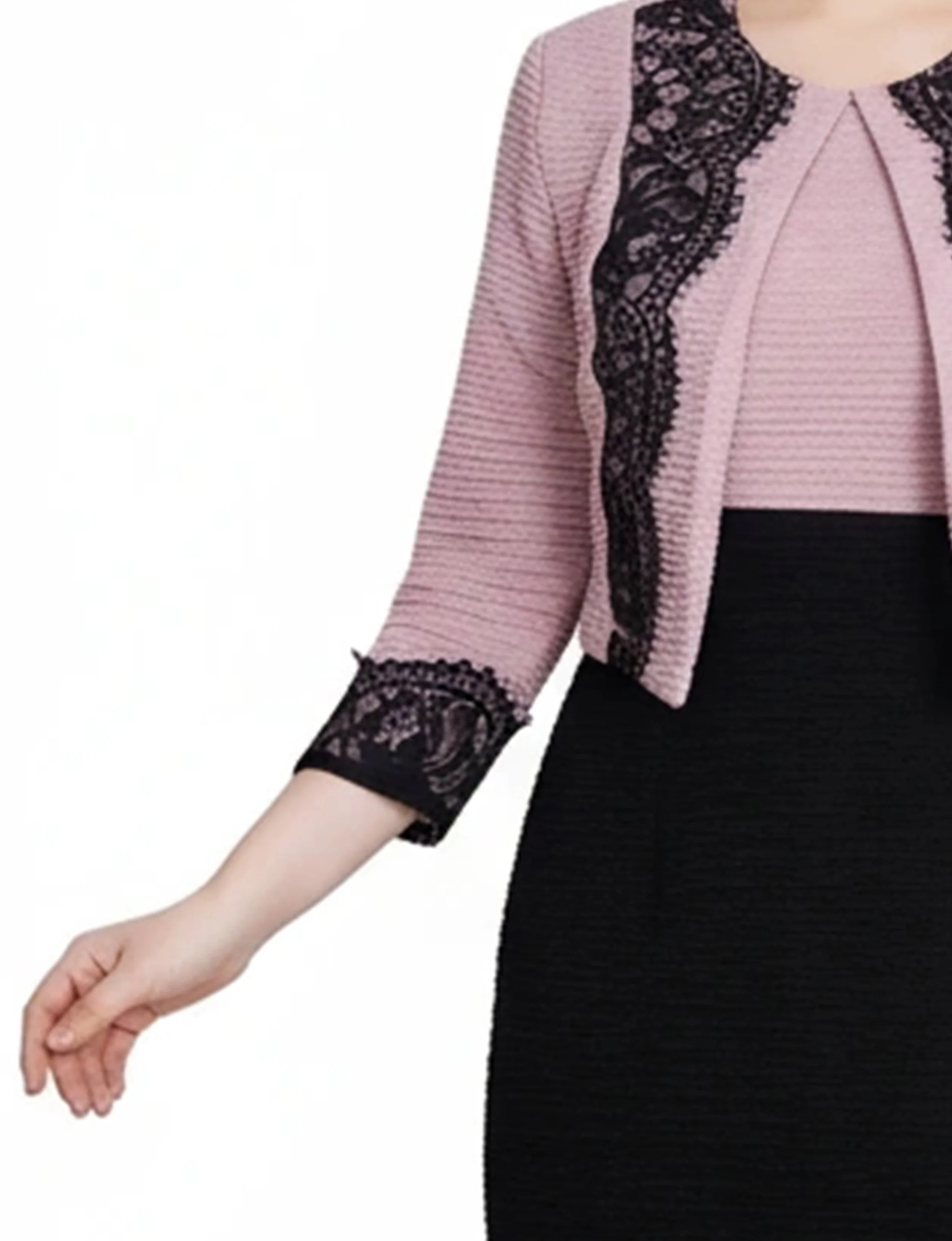 NY Collection Lace-Detail 2 Piece Textured Knit Dress Set - Image 2