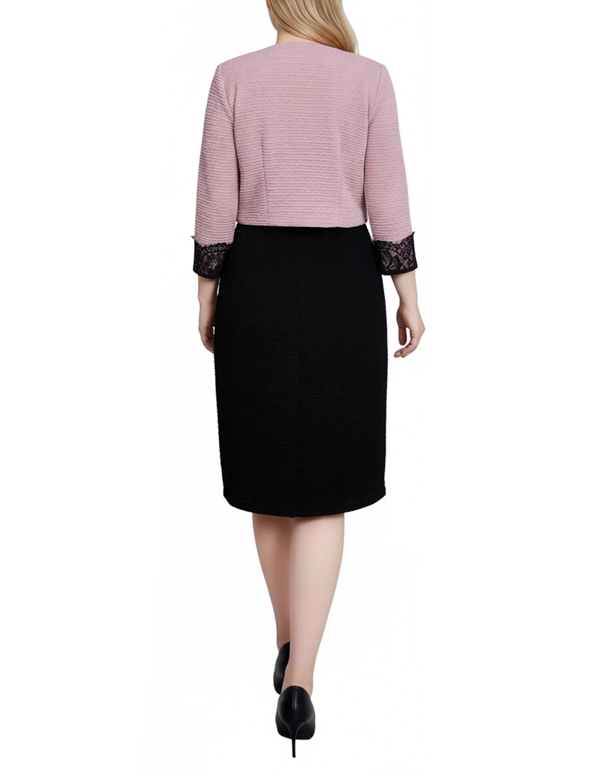 NY Collection Lace-Detail 2 Piece Textured Knit Dress Set - Image 4