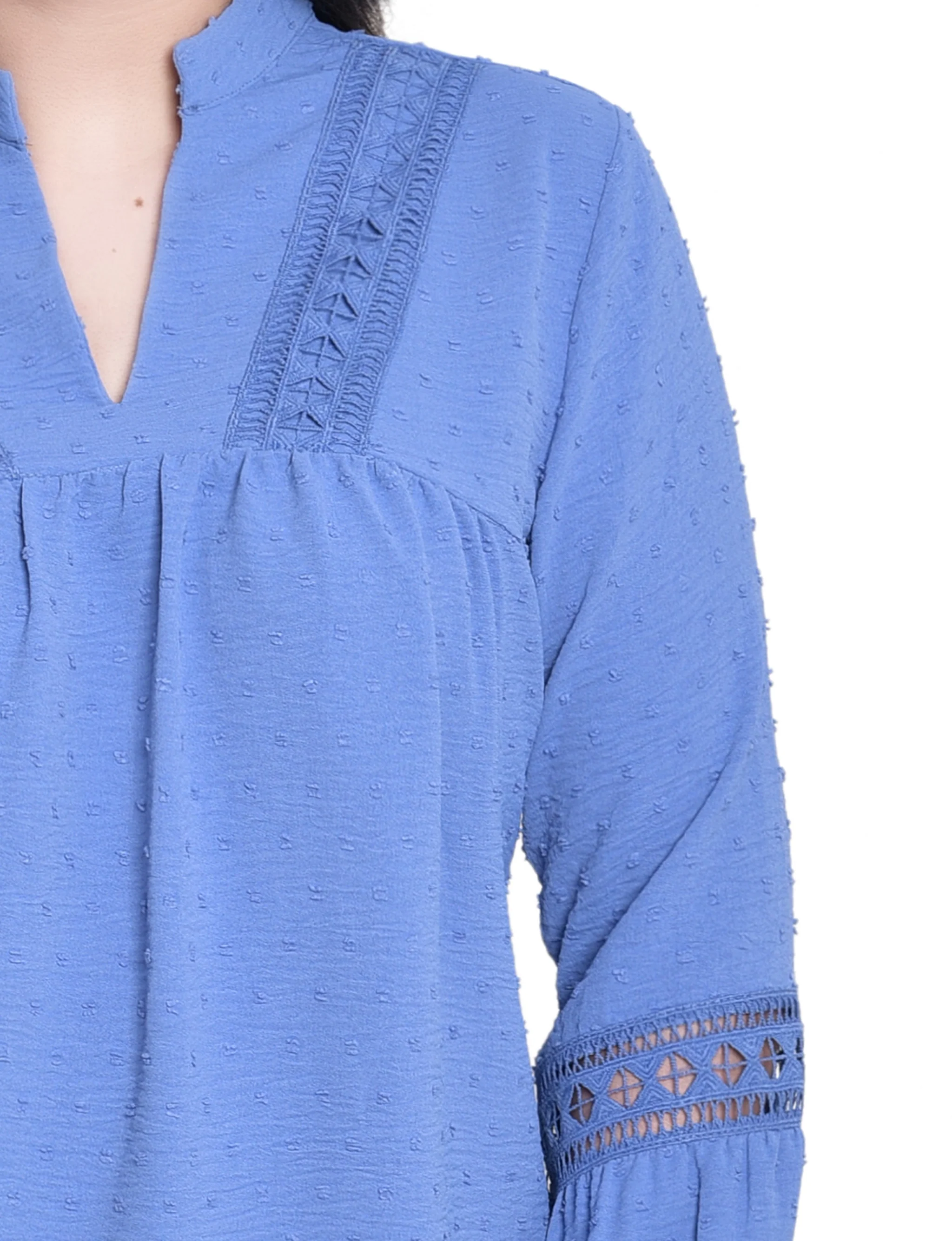 NY Collection Long Sleeve Blouse With Crochet Trim - Image 2