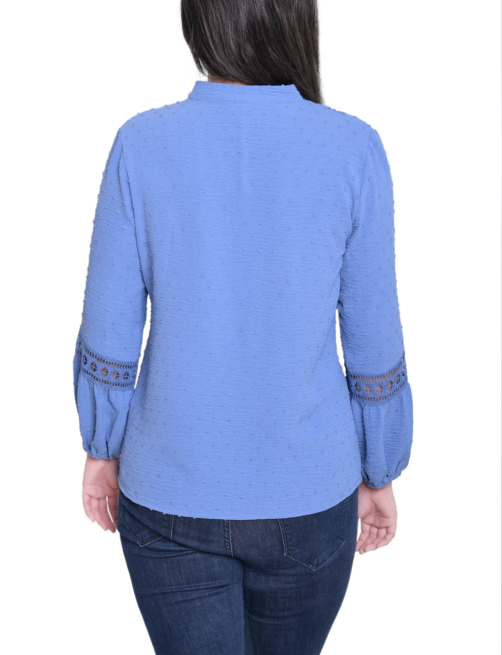 NY Collection Long Sleeve Blouse With Crochet Trim - Image 4