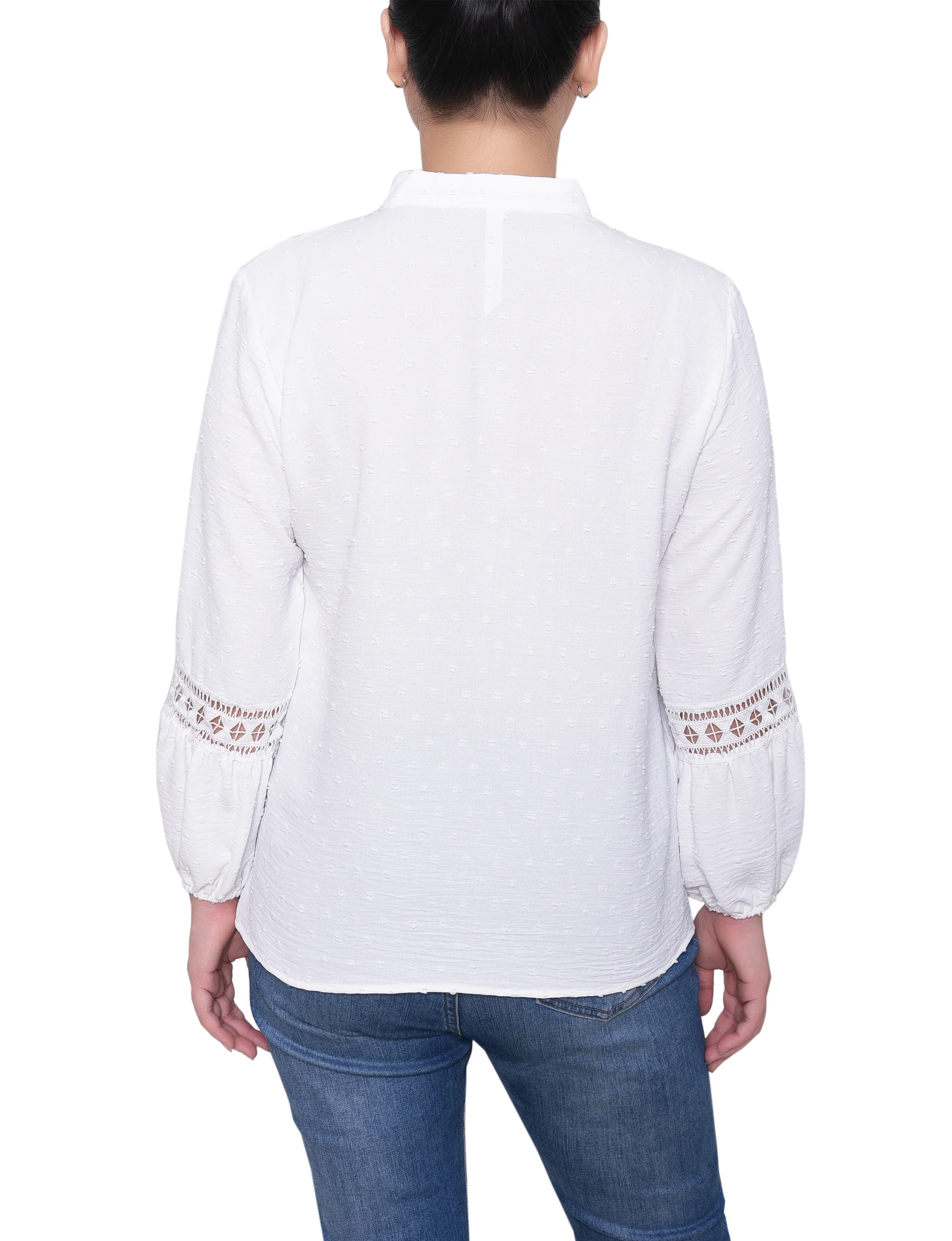 NY Collection Long Sleeve Blouse With Crochet Trim - Image 8