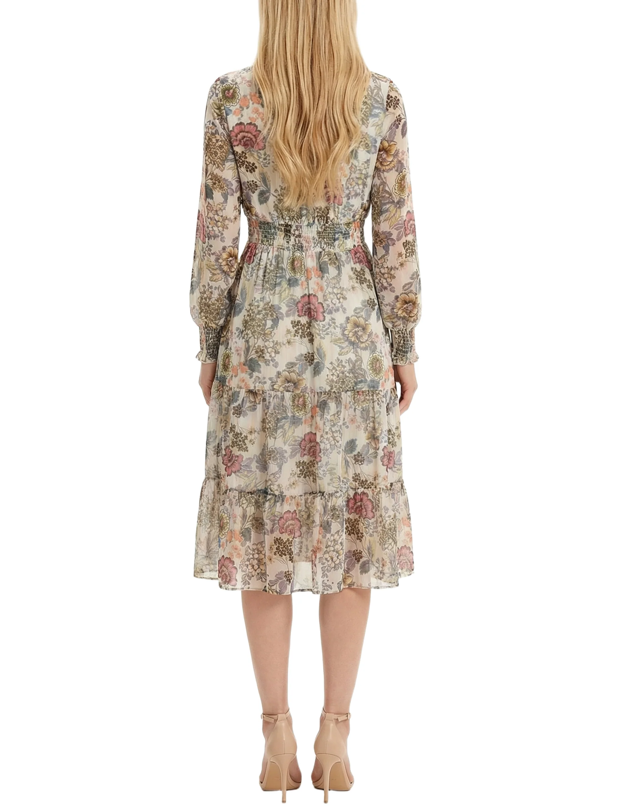 NY Collection Long Sleeve Clip Dot Chiffon Dress With Smocked Waist and Cuffs - Image 4