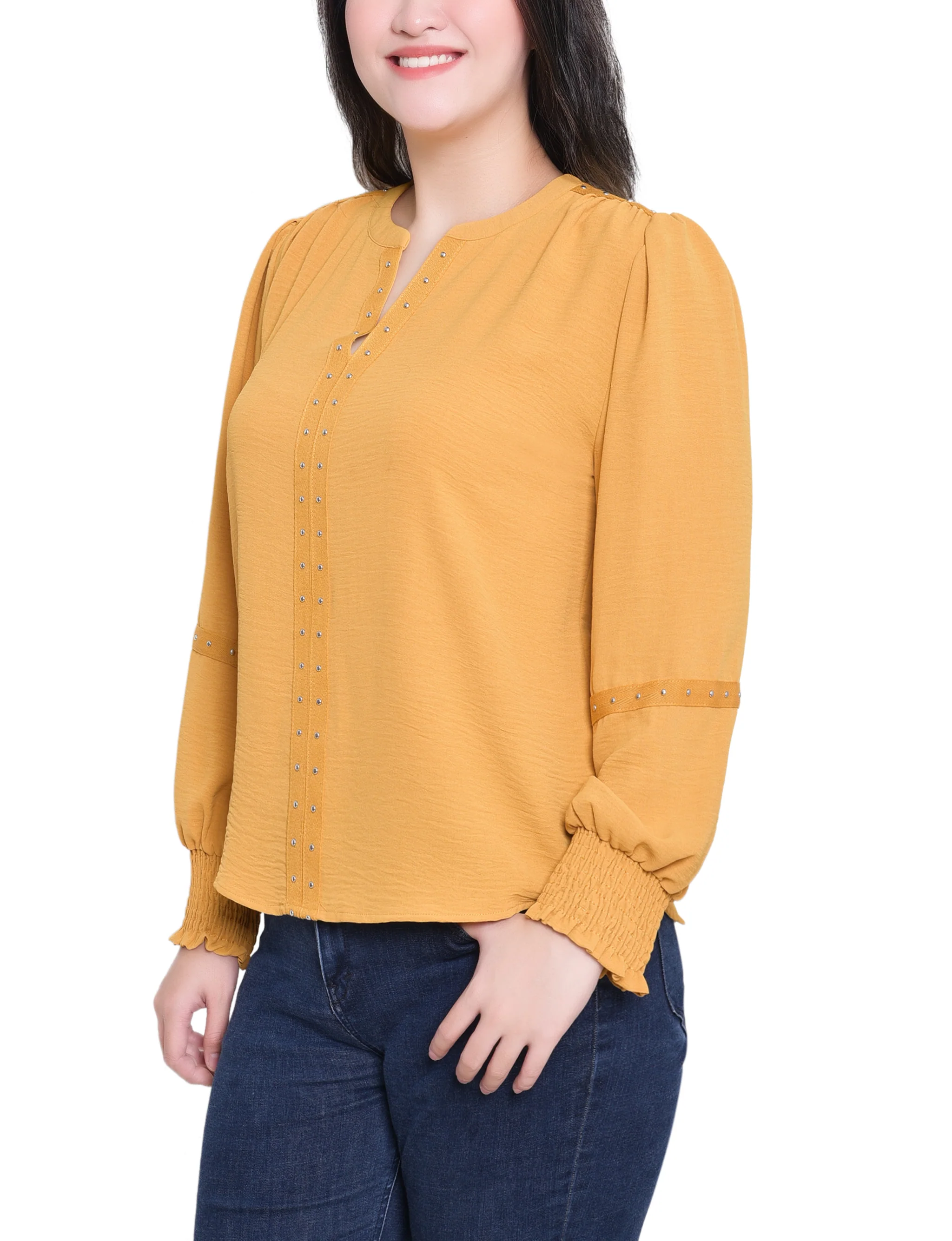 NY Collection Long Sleeve Studded Blouse - Image 11