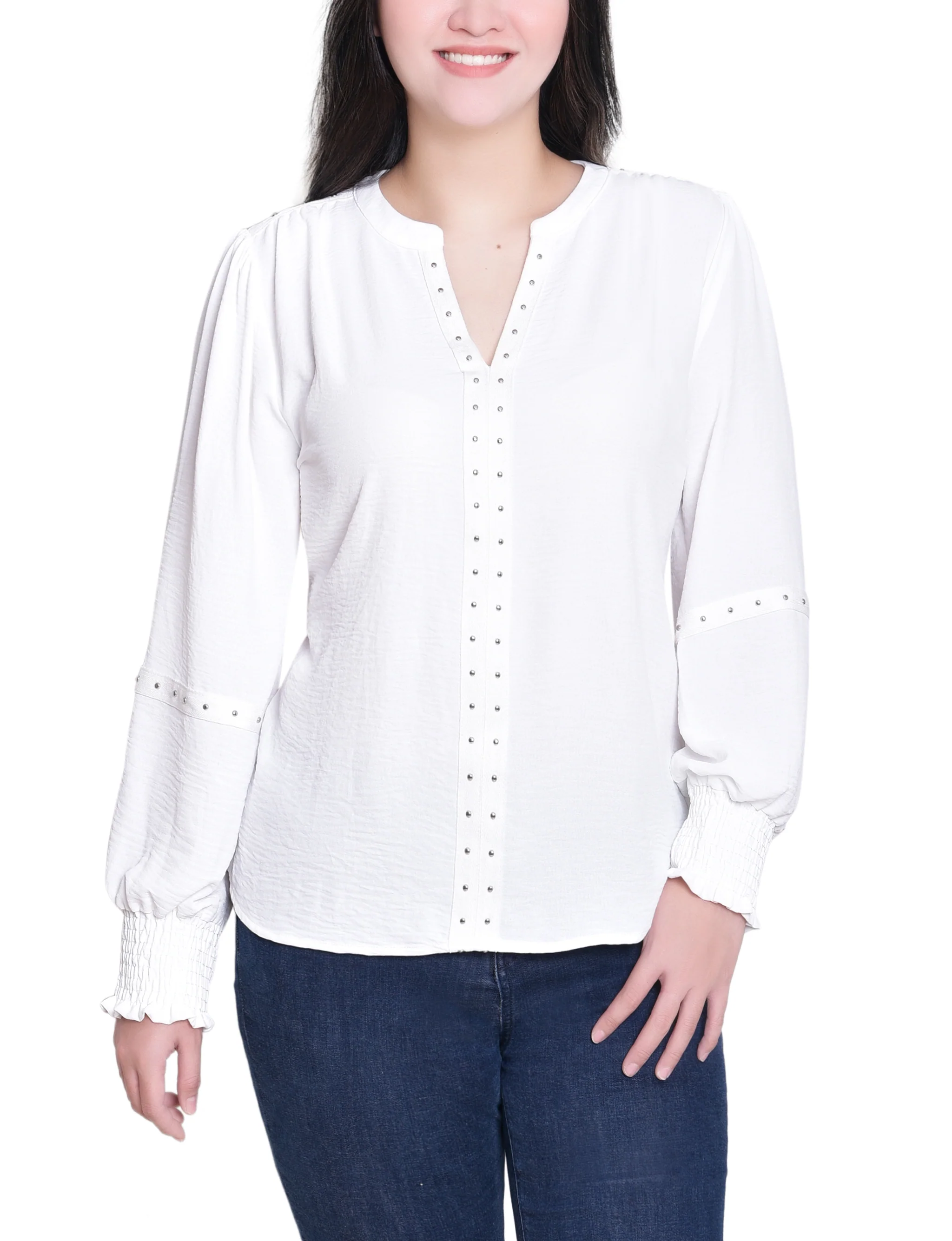 NY Collection Long Sleeve Studded Blouse - Image 5