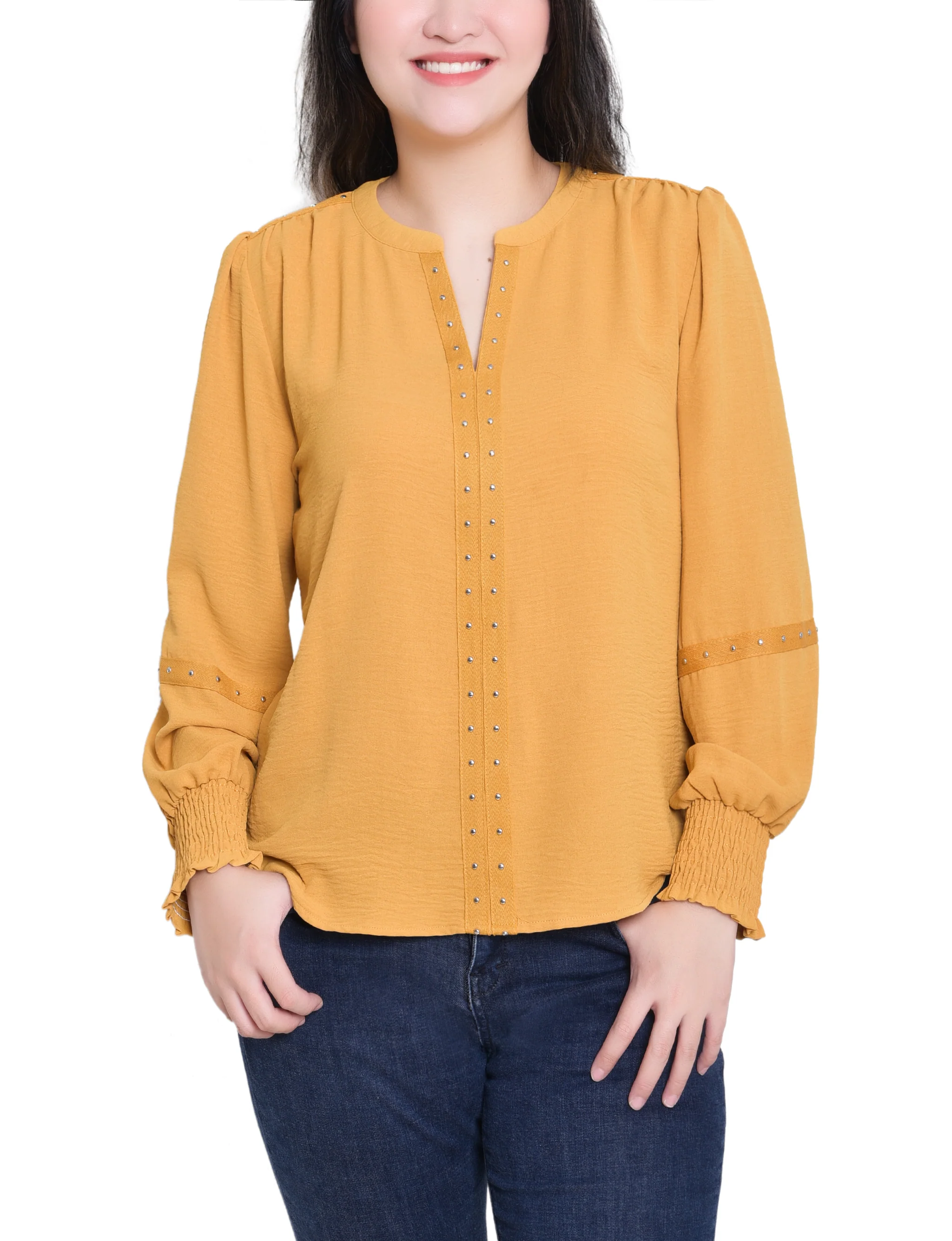 NY Collection Long Sleeve Studded Blouse - Image 9