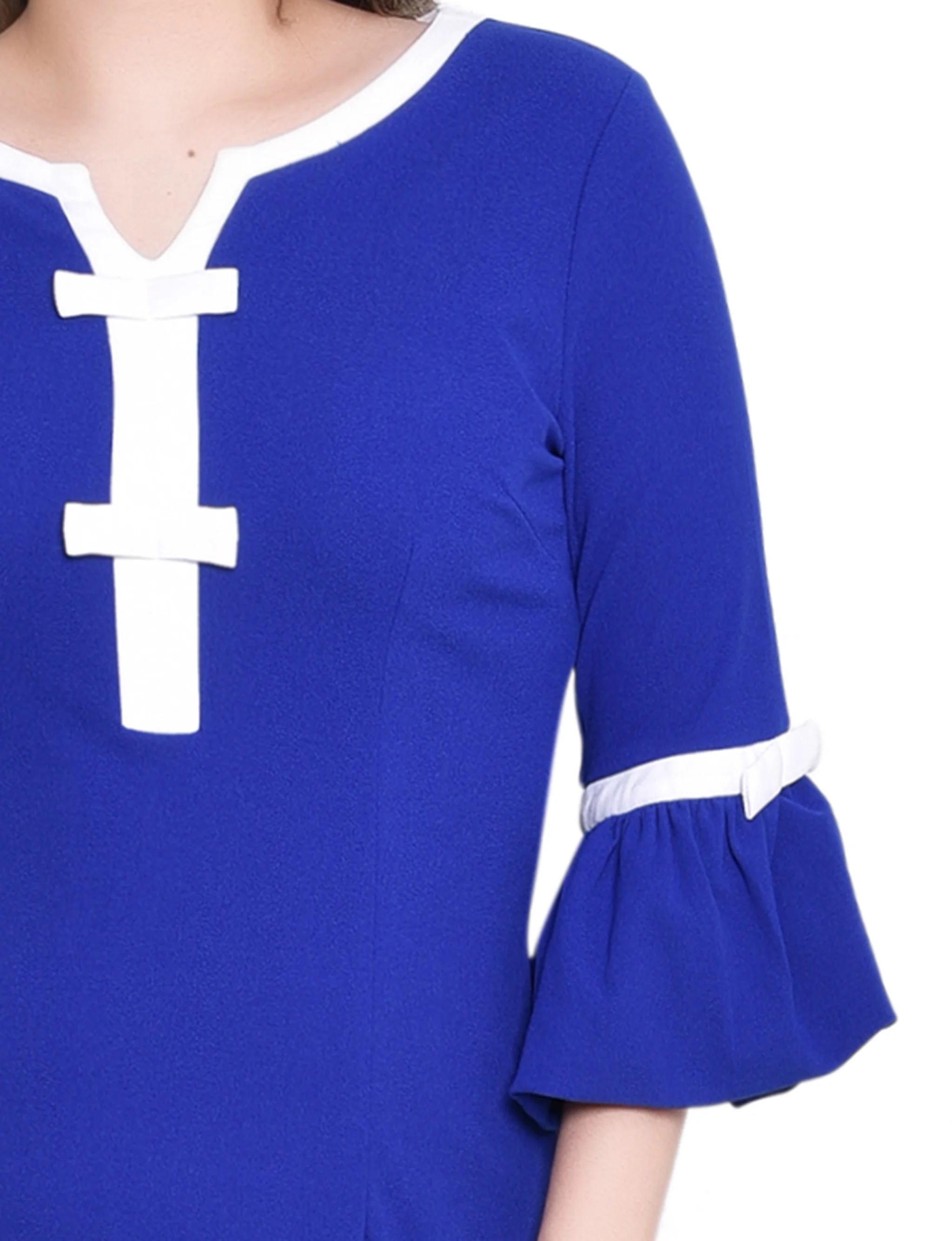 NY Collection Missy 3/4 Sleeve Contrast Detail Dress - Royal White - Image 3
