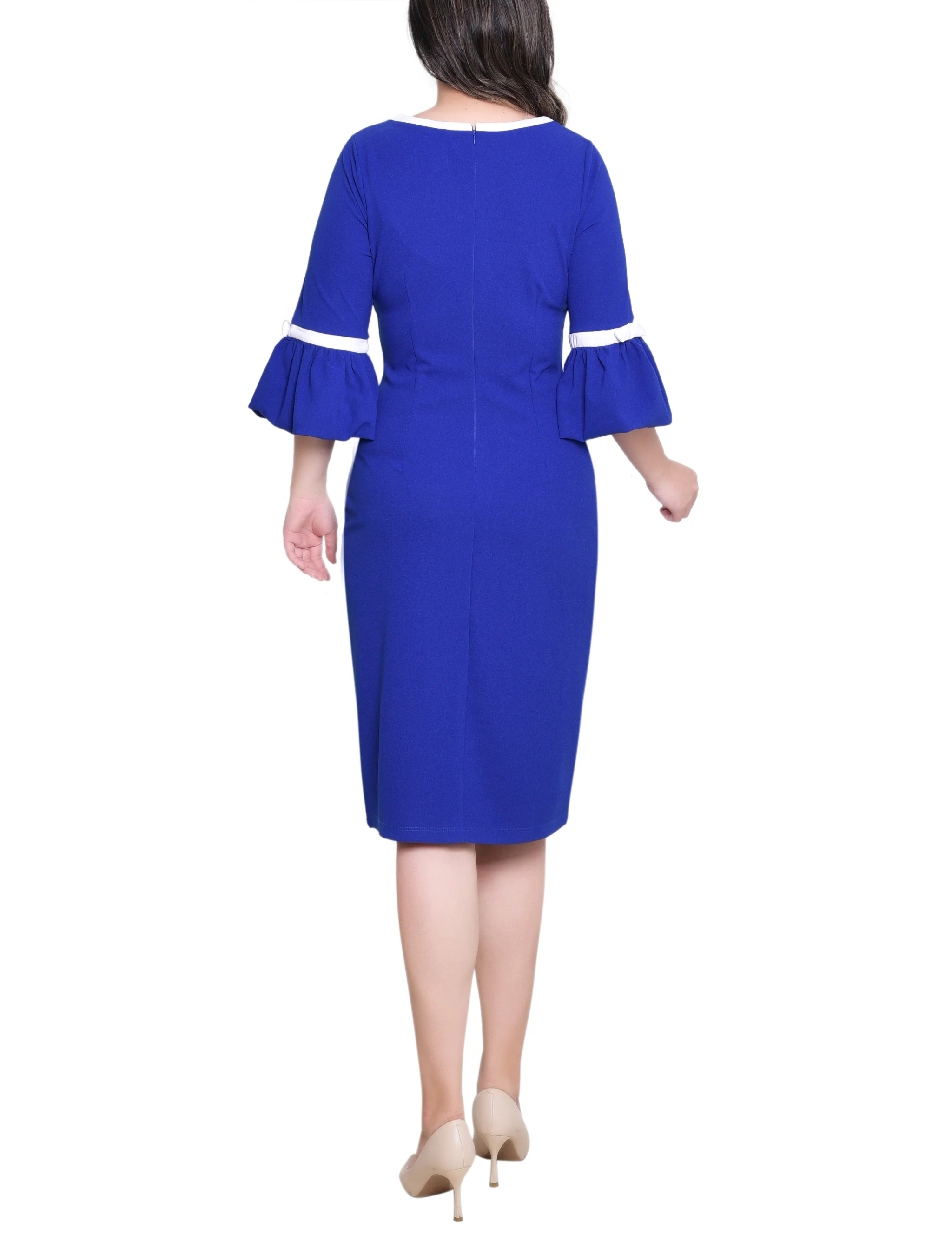 NY Collection Missy 3/4 Sleeve Contrast Detail Dress - Royal White - Image 4