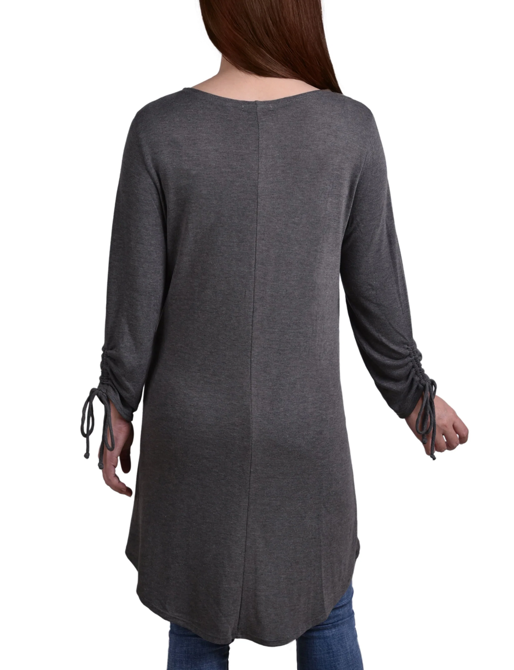 NY Collection Missy Long Sleeve Hi Lo Hem Cardigan - Dark Heather - Image 4