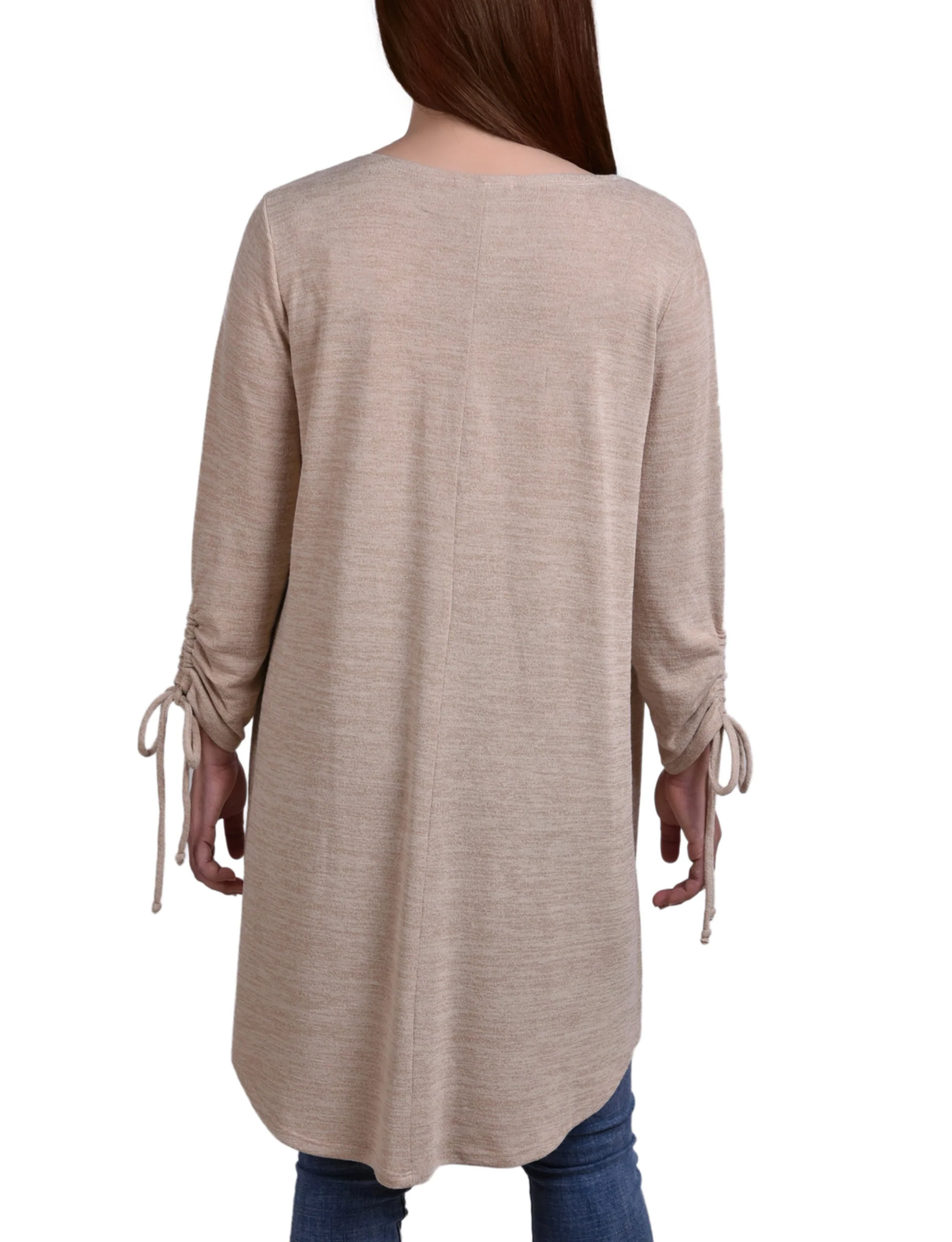 NY Collection Missy Long Sleeve Hi Lo Hem Cardigan - Oatmeal - Image 4