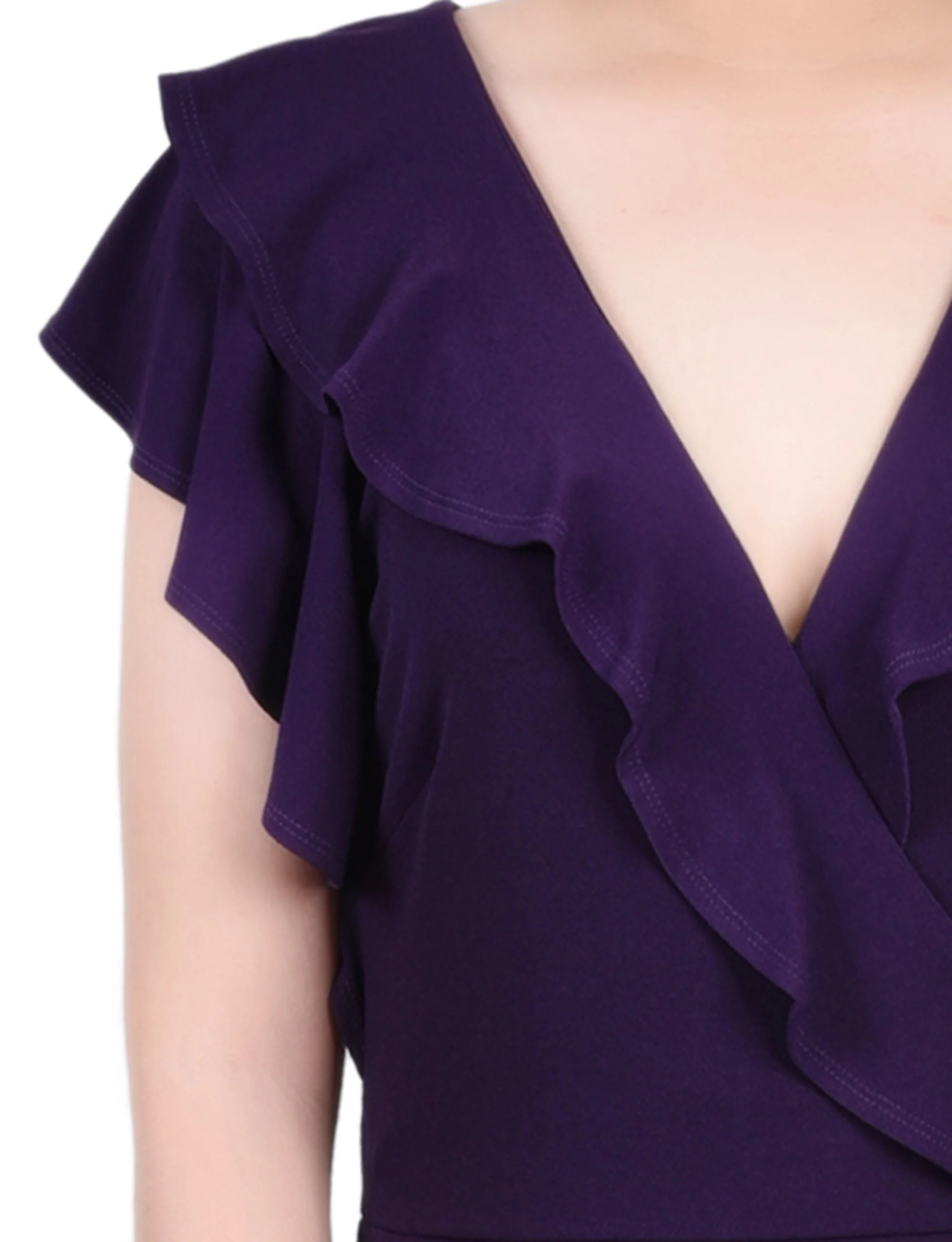 NY Collection Missy Short flutter Sleeve Ruffle Neck Dress - Purple - Image 3