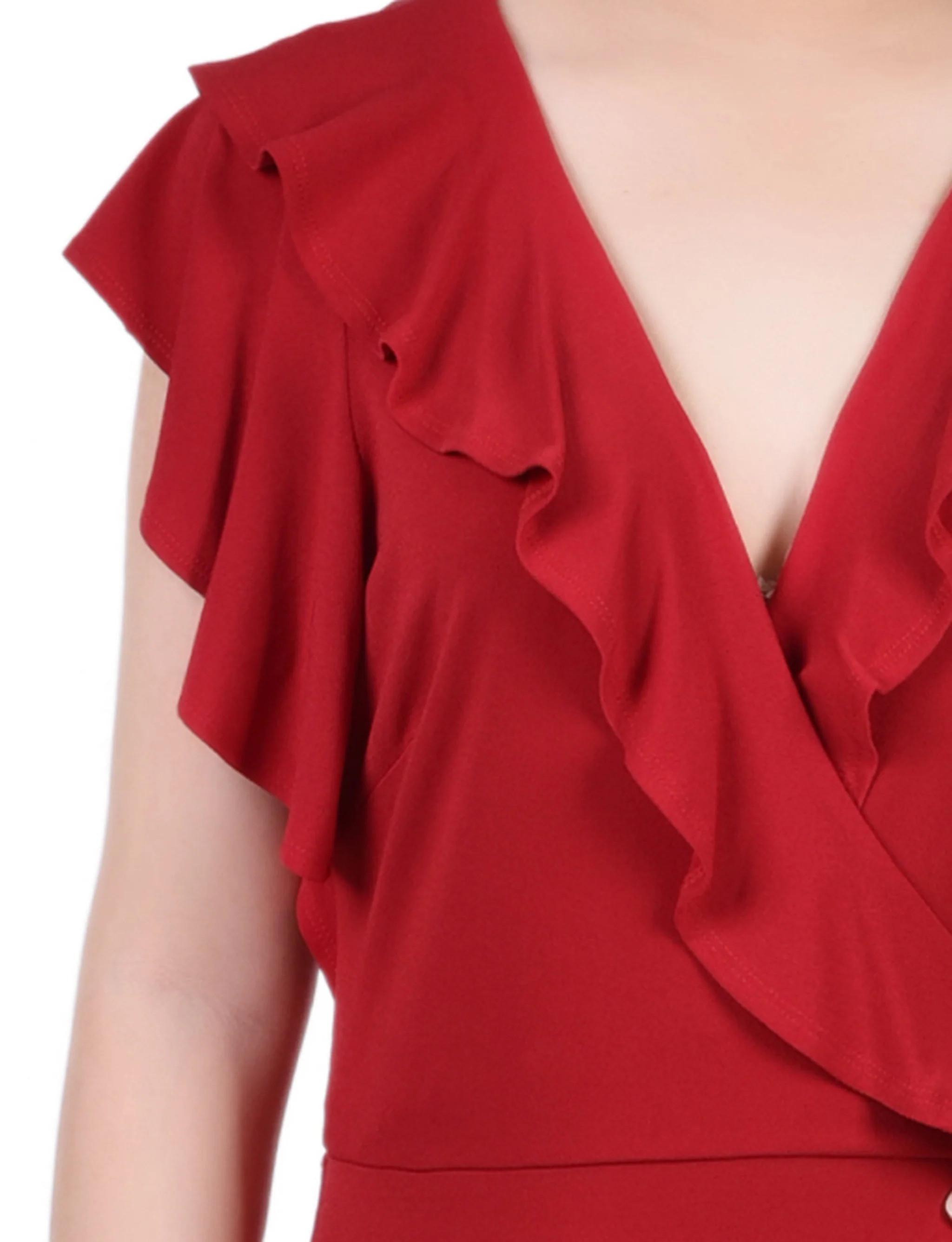 NY Collection Missy Short flutter Sleeve Ruffle Neck Dress - Red - Image 3