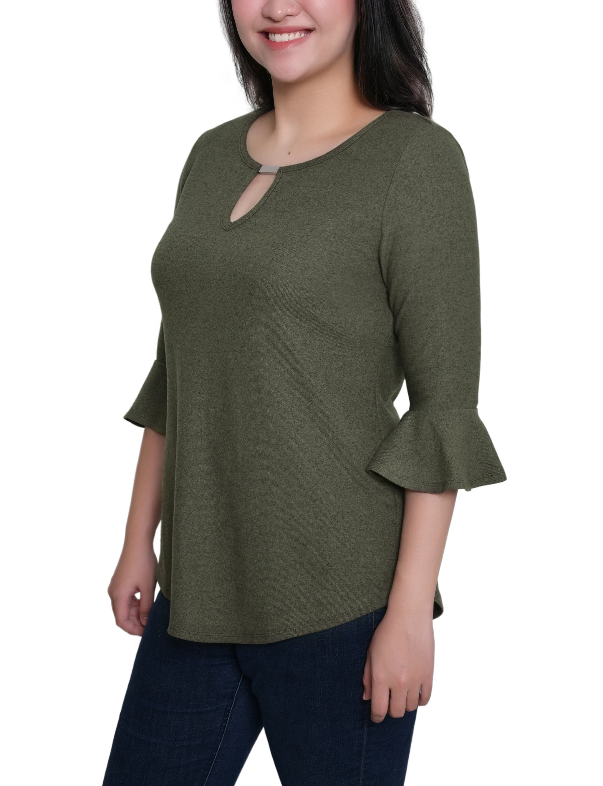 NY Collection Petite 3/4 Bell Sleeve Top With Hardware - Image 11